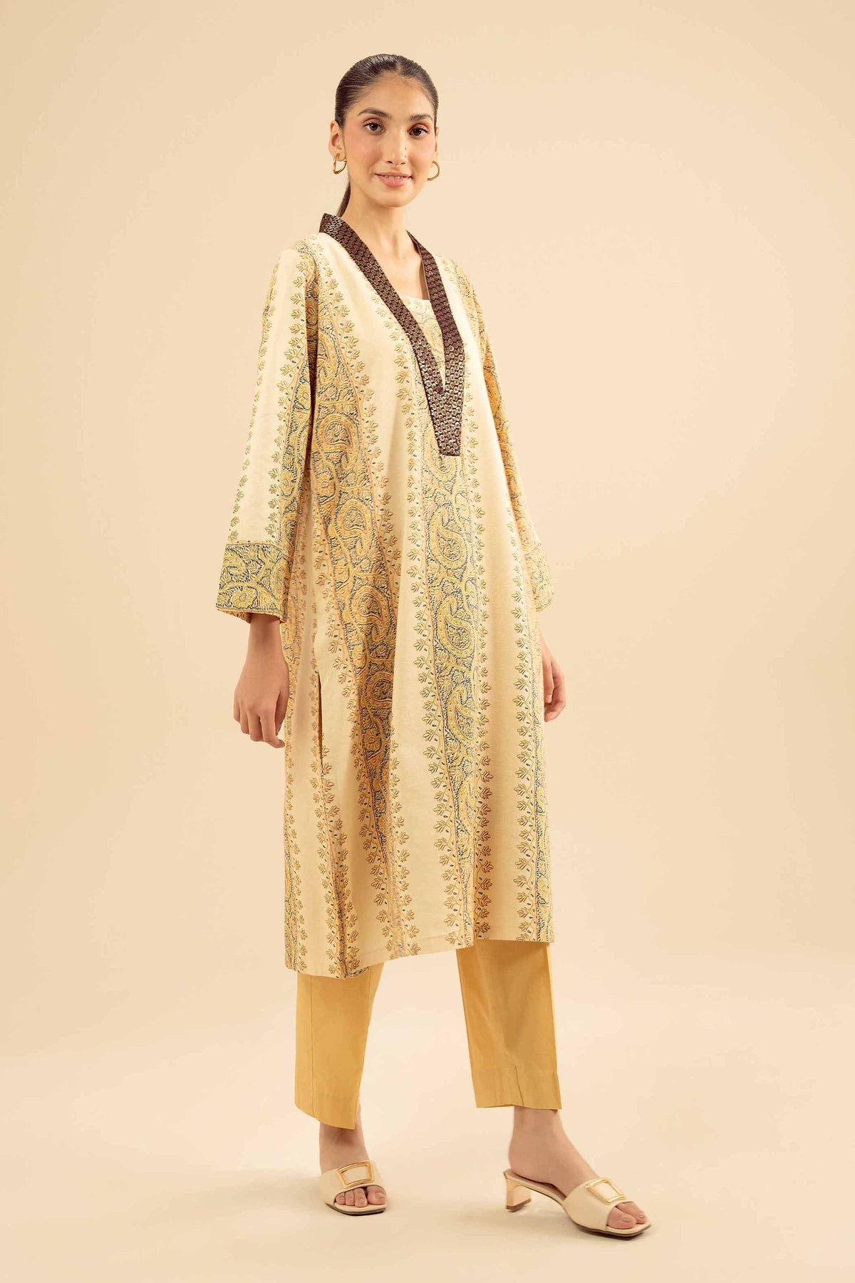 Printed Embroidered Shirt - PW25-569 Beige Karandi 1PC Embroidered Nishat Australia