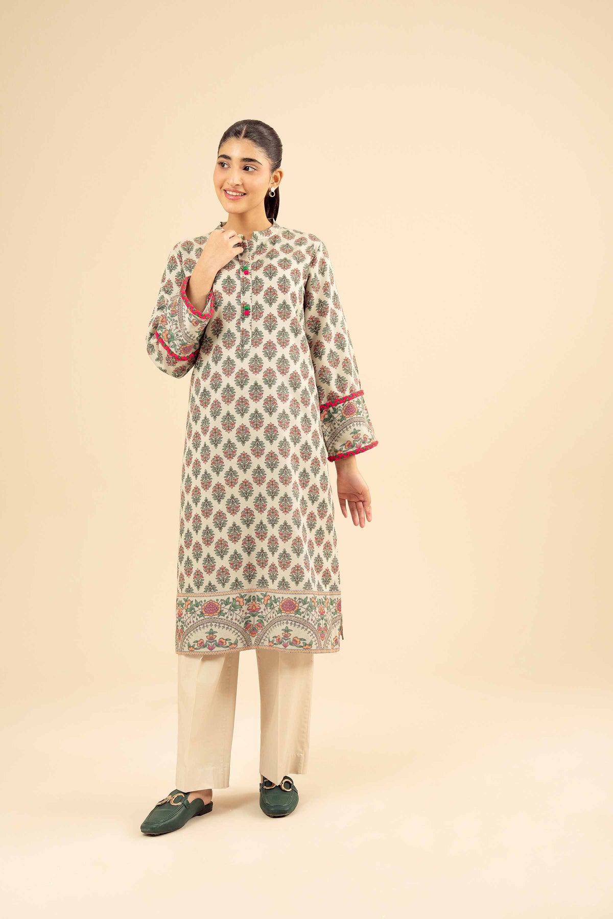 Printed Shirt - PW25-573 Green Karandi 1PC Printed Nishat Australia