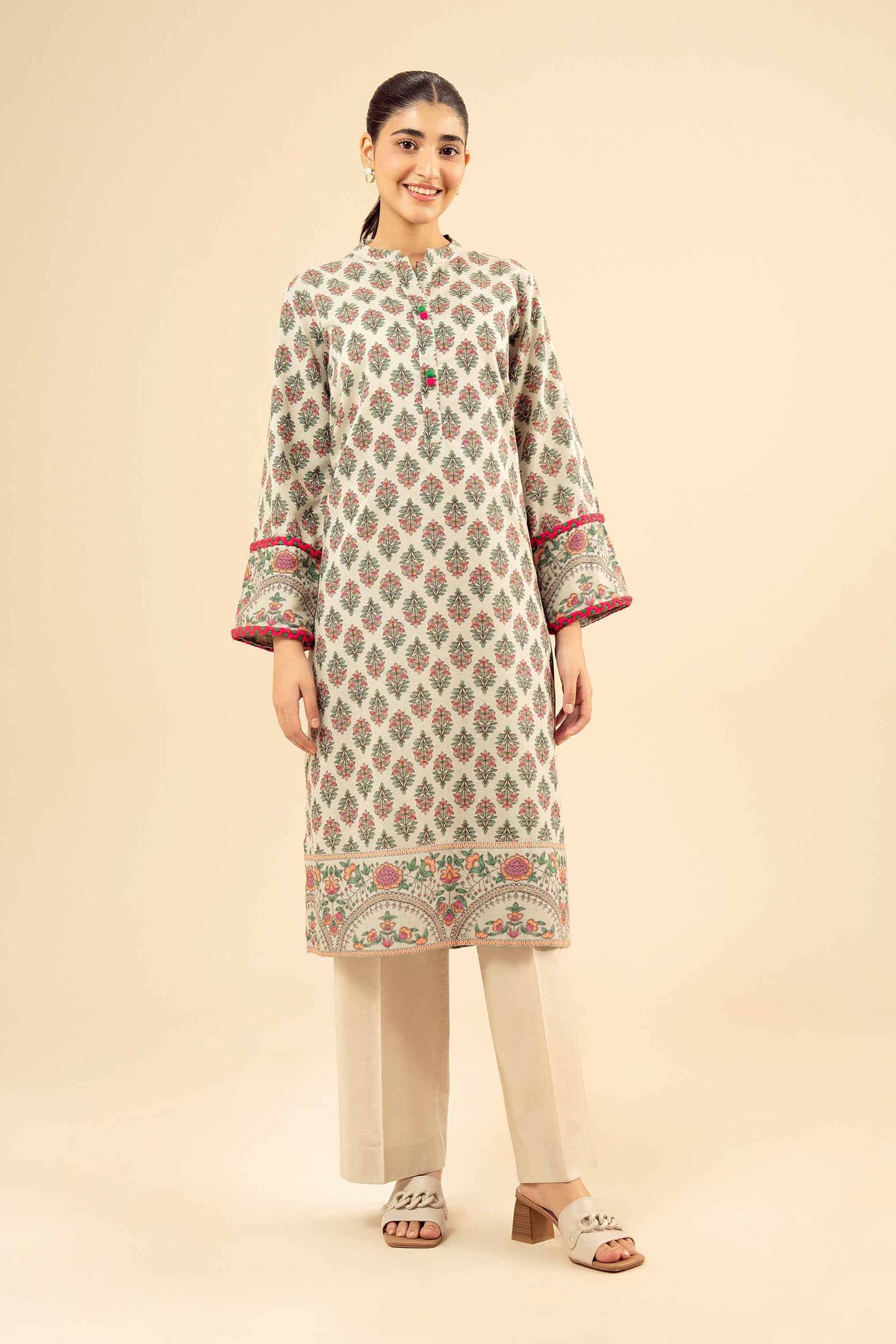 Printed Shirt - PW25-573 Green Karandi 1PC Printed Nishat Australia