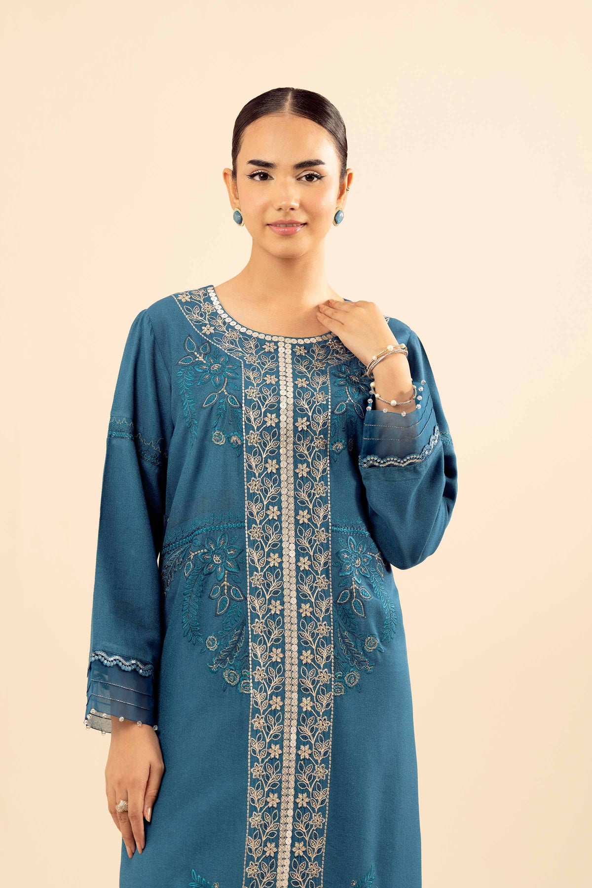 2 Piece - Embroidered Suit - PW25-575 Blue Slub 2PC Embroidered Nishat Australia