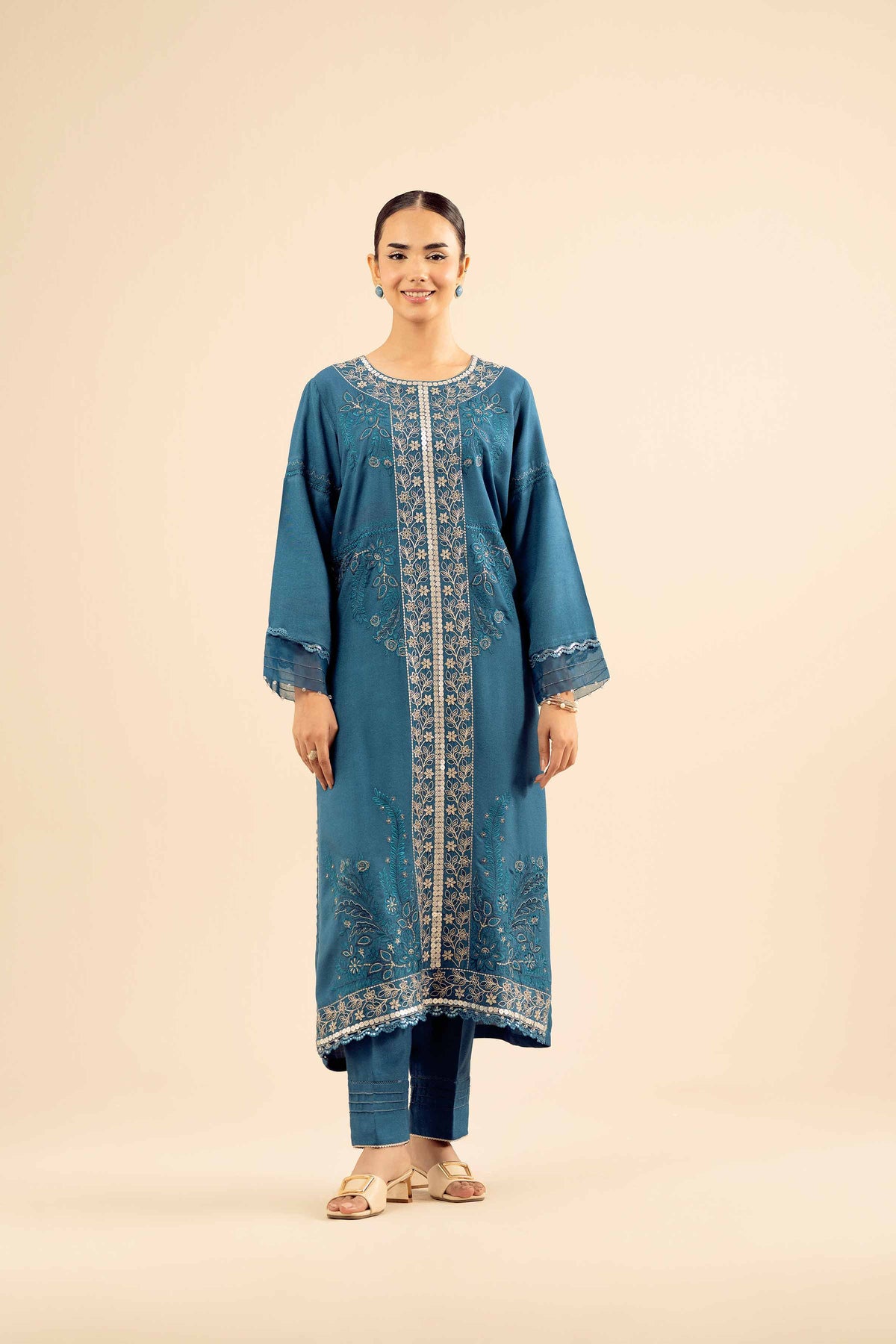 2 Piece - Embroidered Suit - PW25-575 Blue Slub 2PC Embroidered Nishat Australia