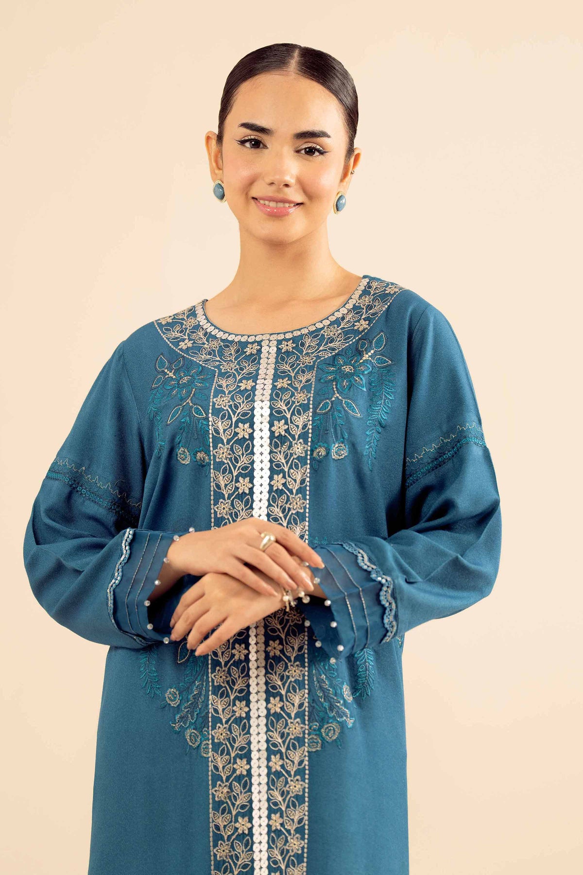 2 Piece - Embroidered Suit - PW25-575 Blue Slub 2PC Embroidered Nishat Australia