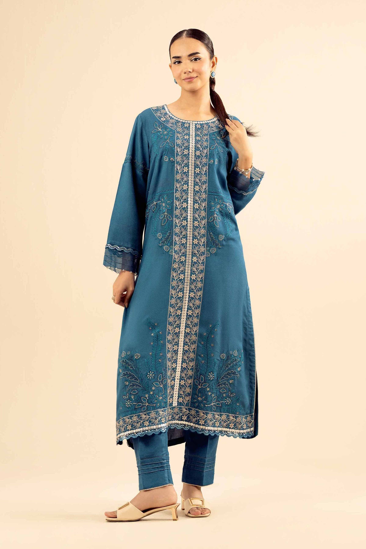 2 Piece - Embroidered Suit - PW25-575 Blue Slub 2PC Embroidered Nishat Australia