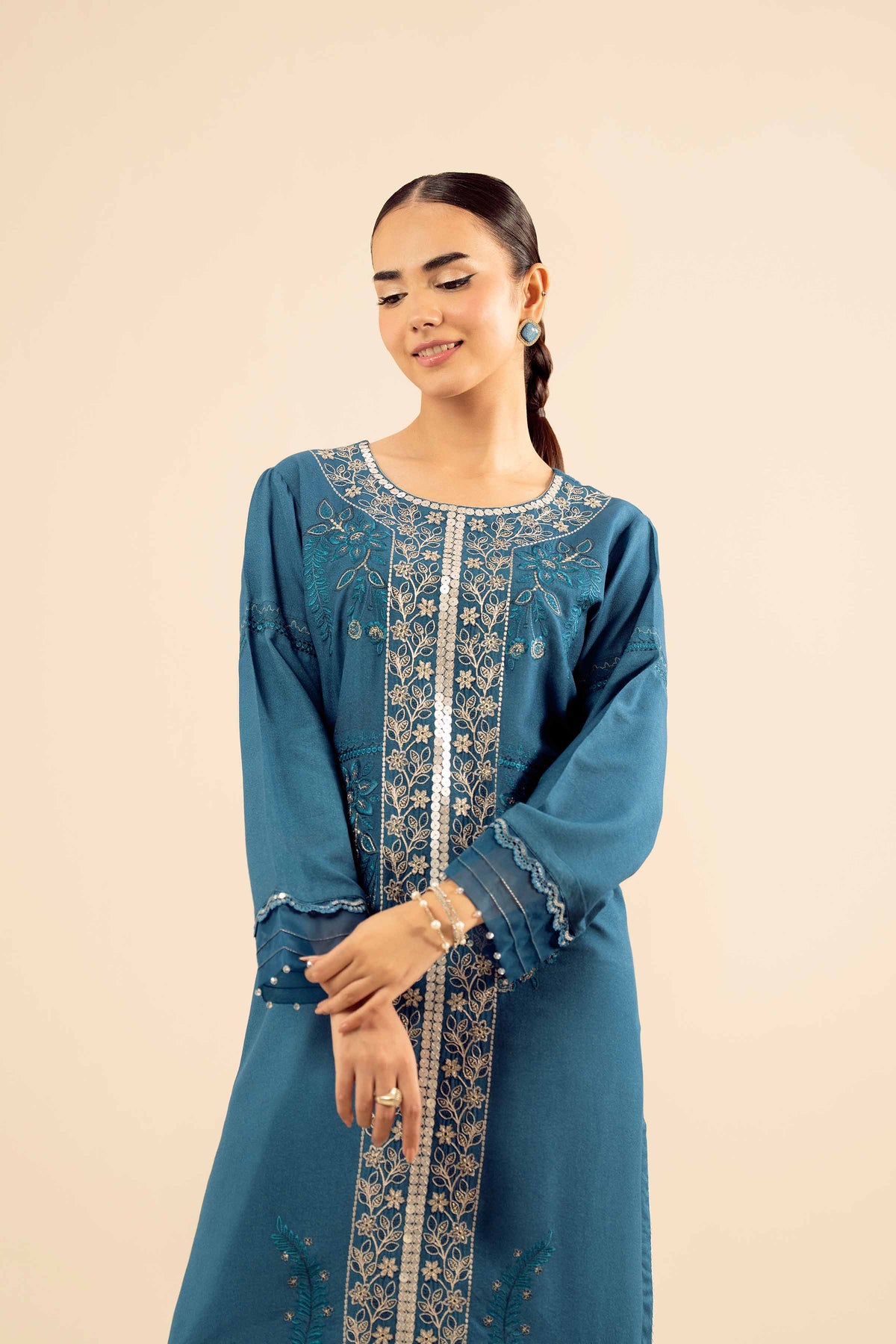 2 Piece - Embroidered Suit - PW25-575 Blue Slub 2PC Embroidered Nishat Australia