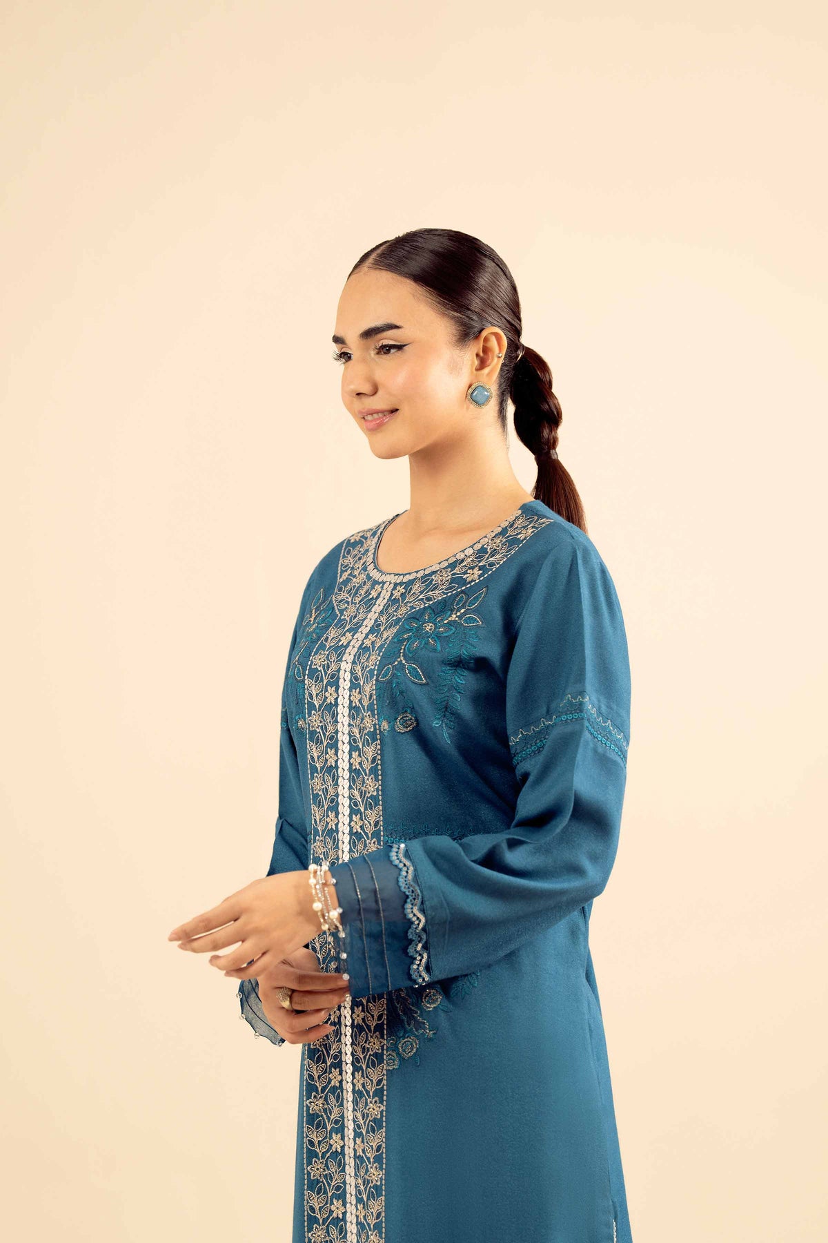 2 Piece - Embroidered Suit - PW25-575 Blue Slub 2PC Embroidered Nishat Australia
