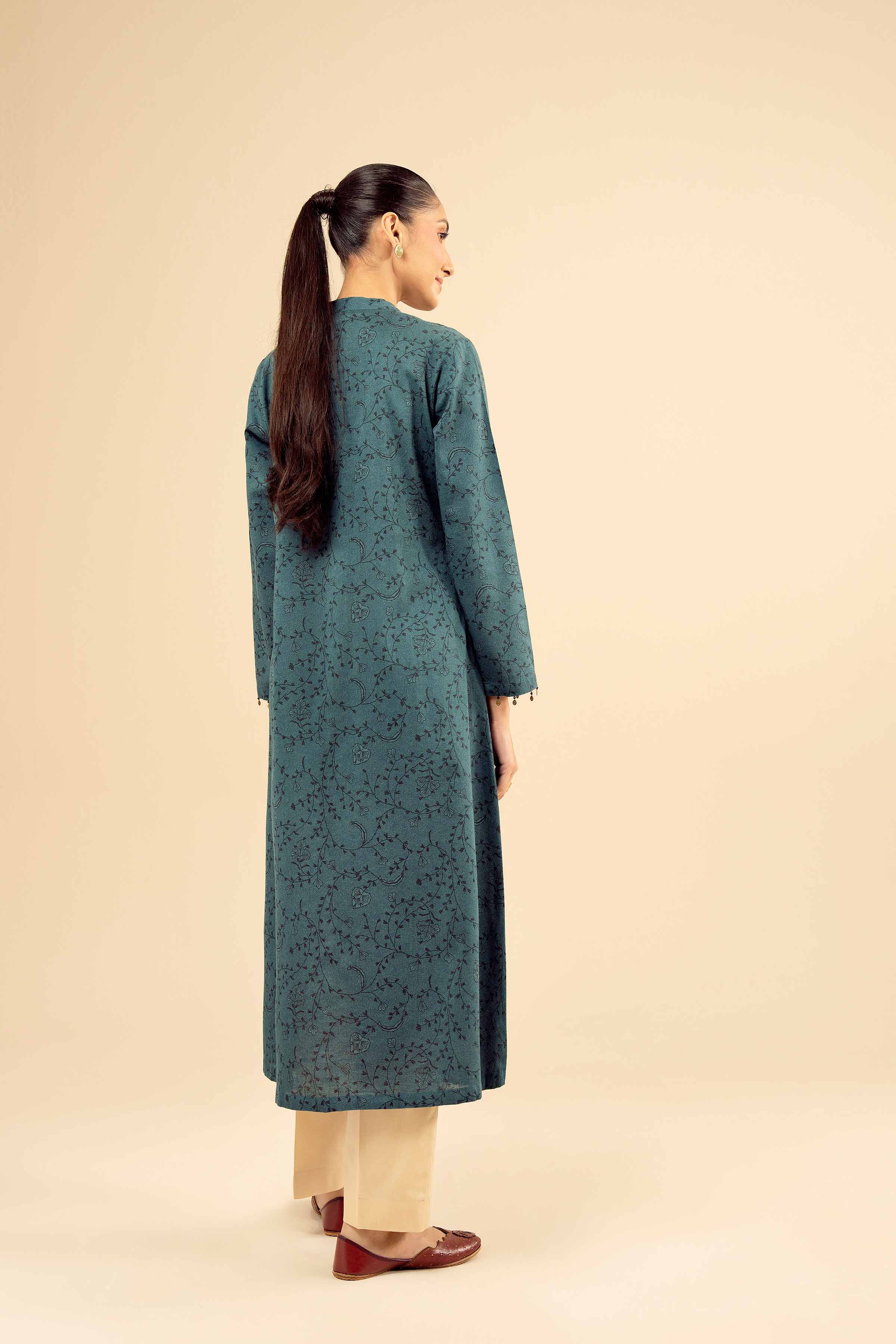 Printed Embroidered Shirt - PW25-579 READY TO WEAR Green Karandi 1PC Embroidered