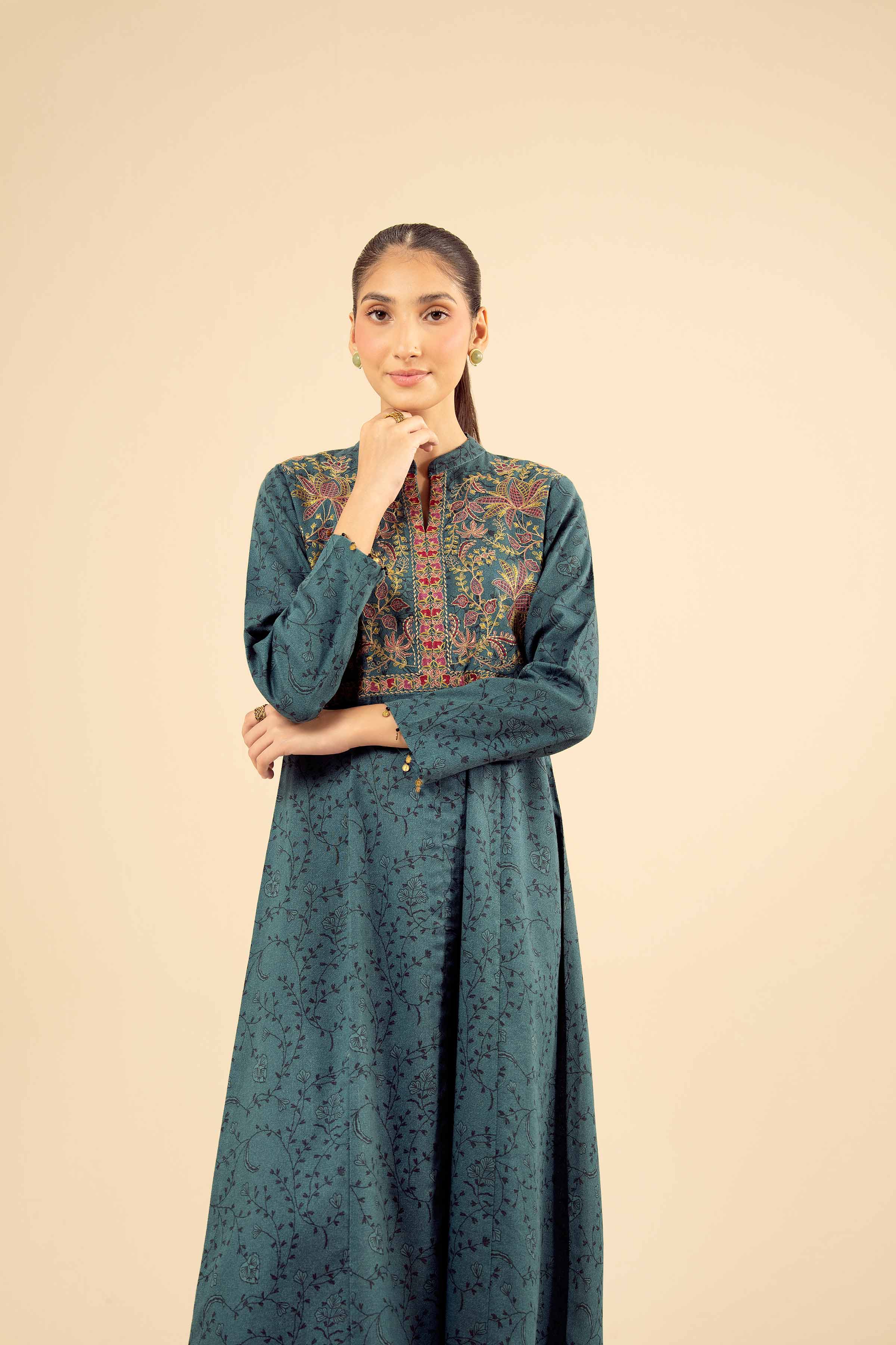 Printed Embroidered Shirt - PW25-579 READY TO WEAR Green Karandi 1PC Embroidered