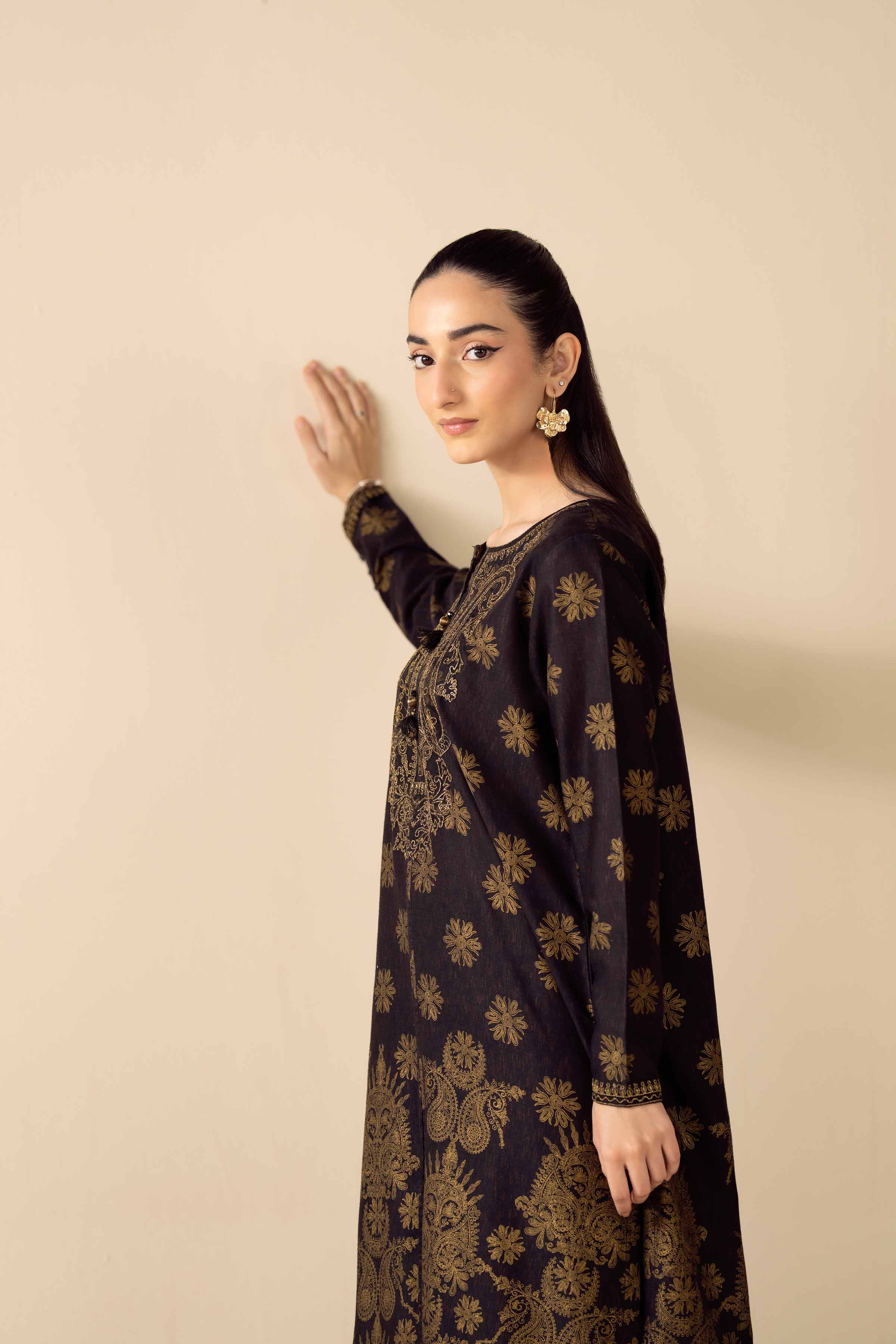 Embroidered Shirt - PW25-580 READY TO WEAR Black Karandi 1PC Embroidered