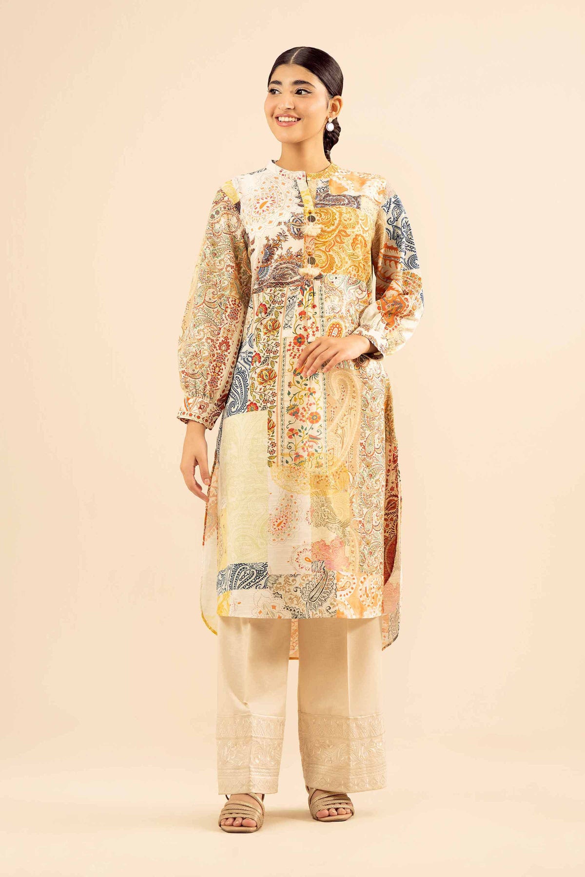 Printed Shirt - PW25-584 Beige Khaddar 1PC Printed Nishat Australia