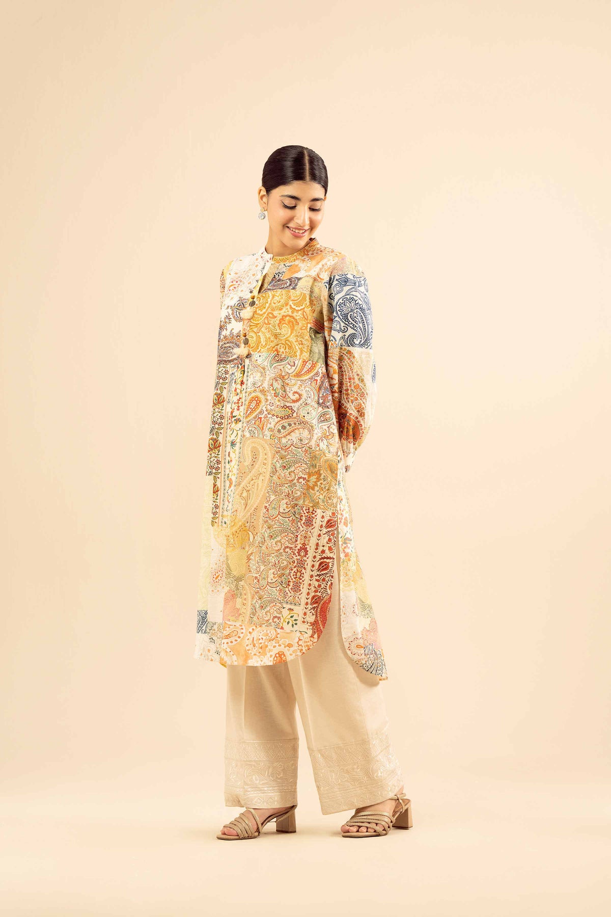 Printed Shirt - PW25-584 Beige Khaddar 1PC Printed Nishat Australia