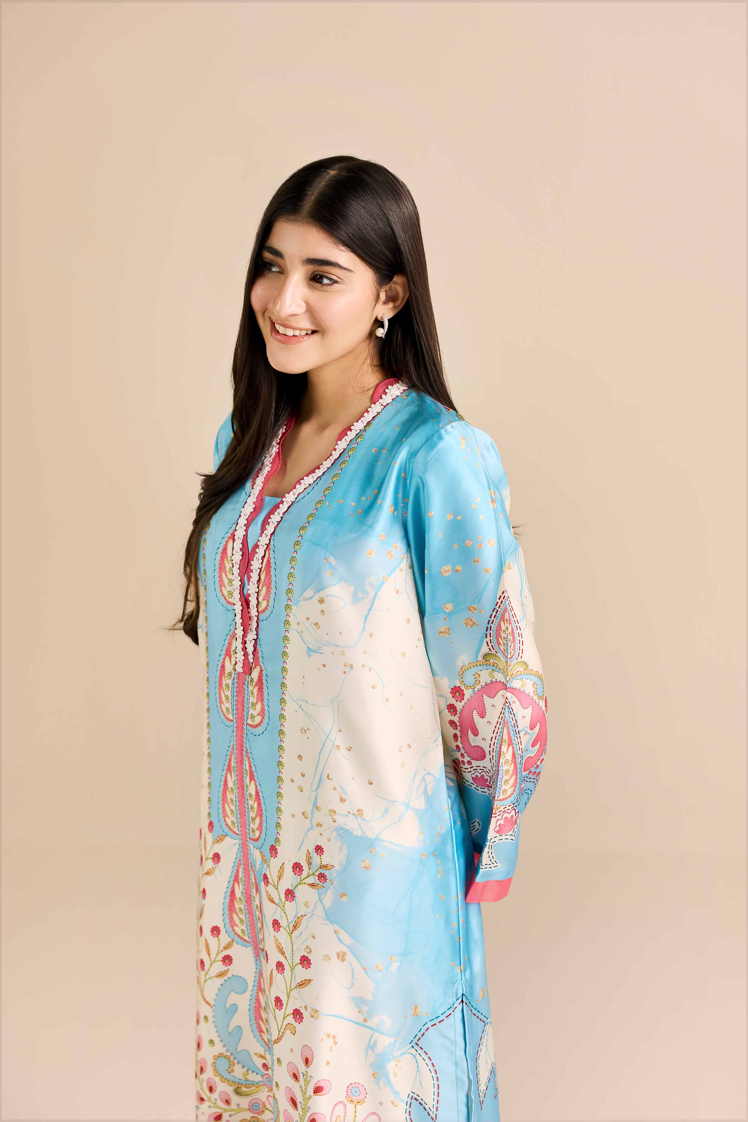 Printed Shirt - PW25-588 READY TO WEAR Blue Silk 1PC Printed