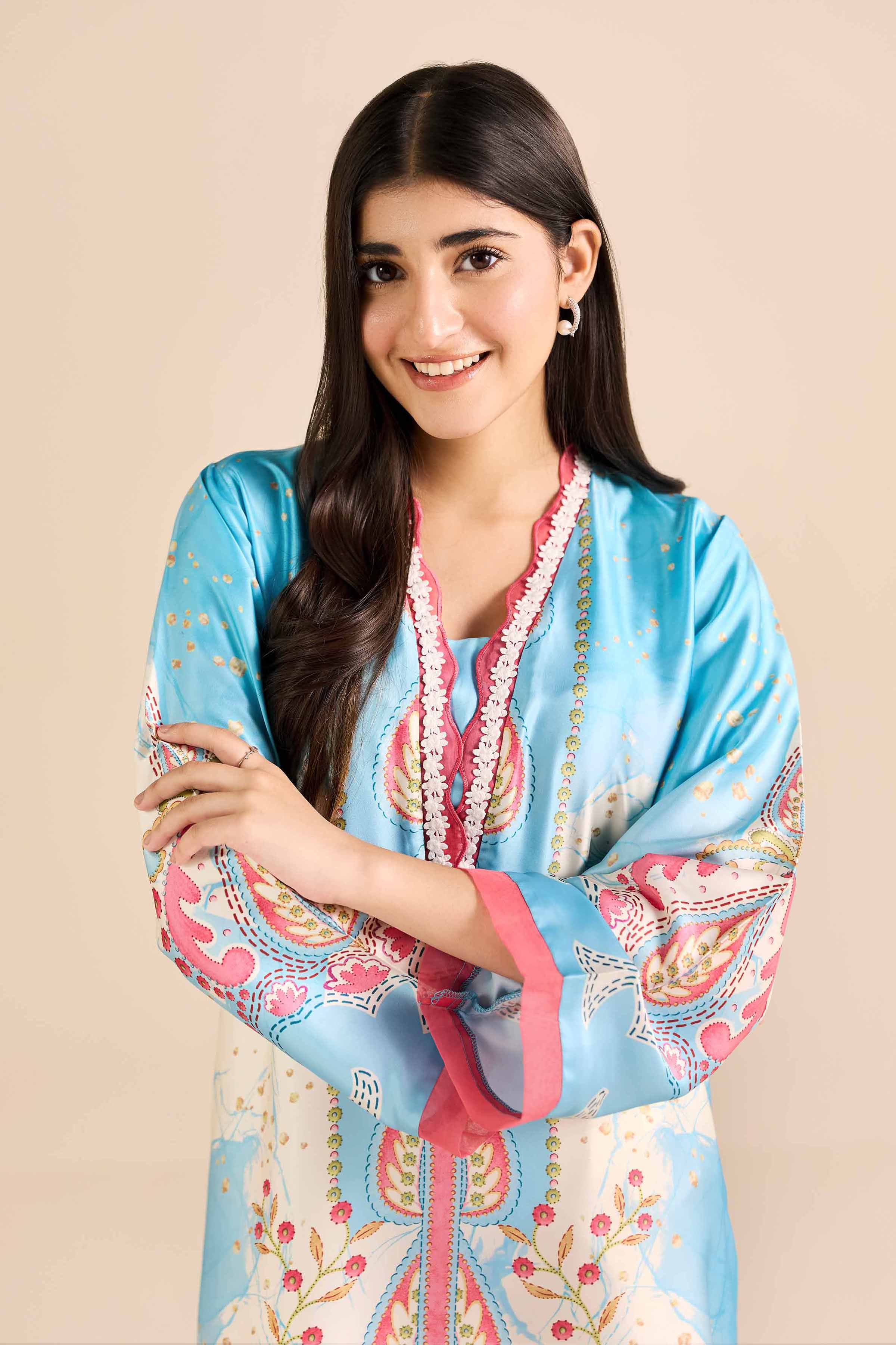 Printed Shirt - PW25-588 READY TO WEAR Blue Silk 1PC Printed