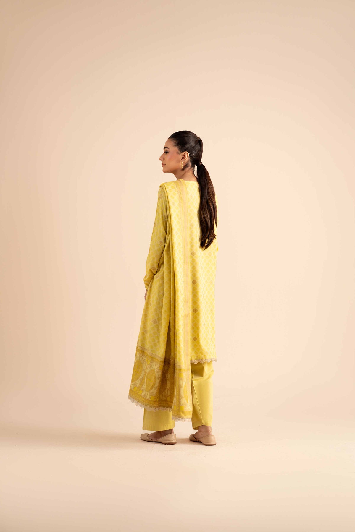 3 Piece - Basic Suit - PW25-593 Yellow Jacquard 3PC Solids Nishat Australia