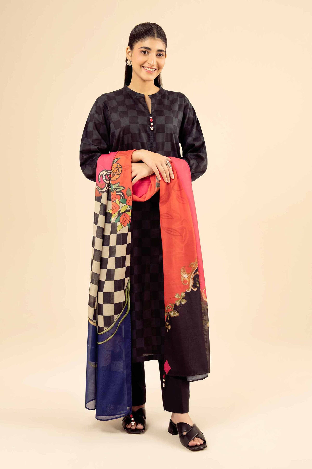 2 Piece - Printed Suit - PW25-73 Black Cambric 2PC Printed Nishat Australia
