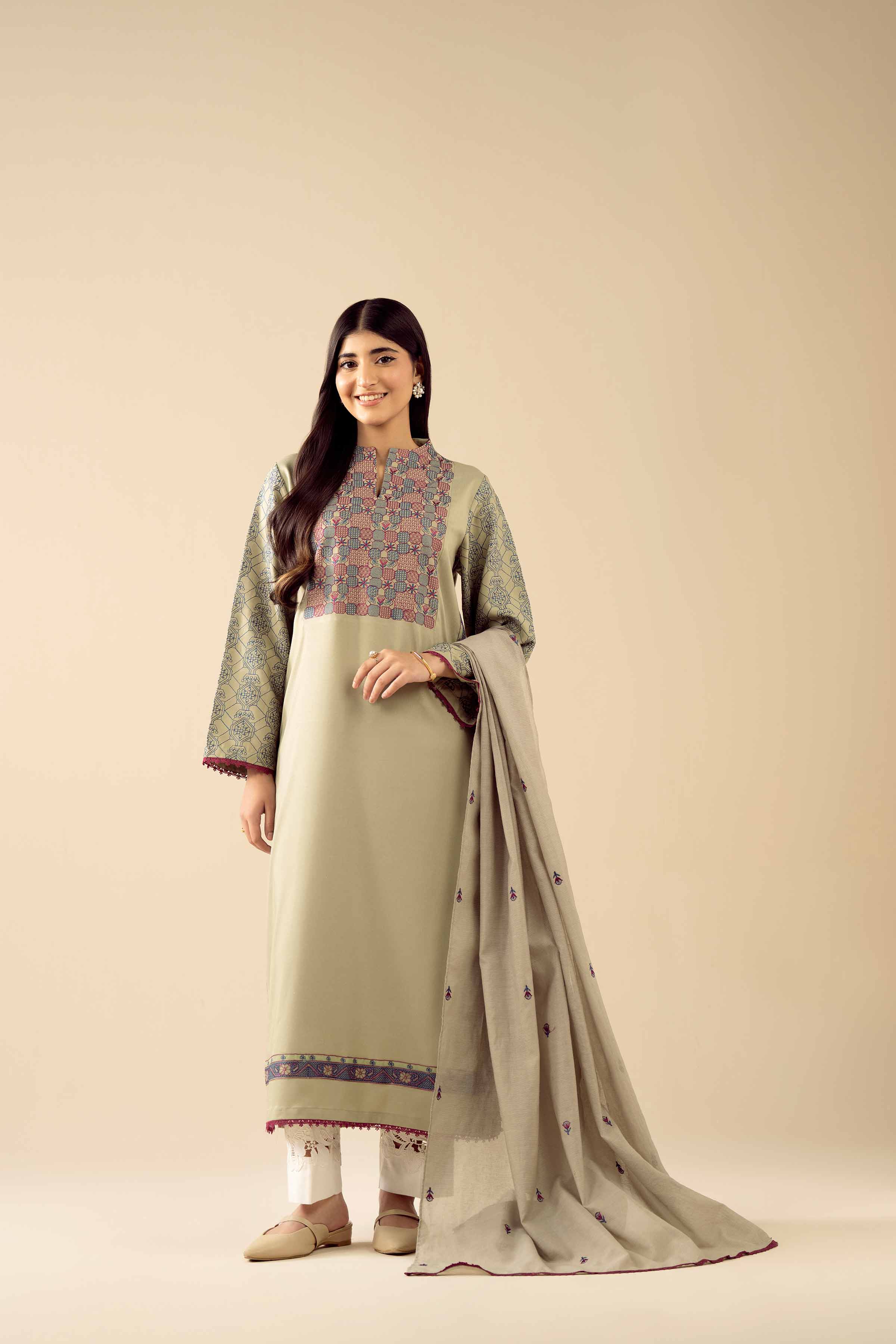 2 Piece - Embroidered Suit - PW25-77 READY TO WEAR Green Viscose 2PC Embroidered