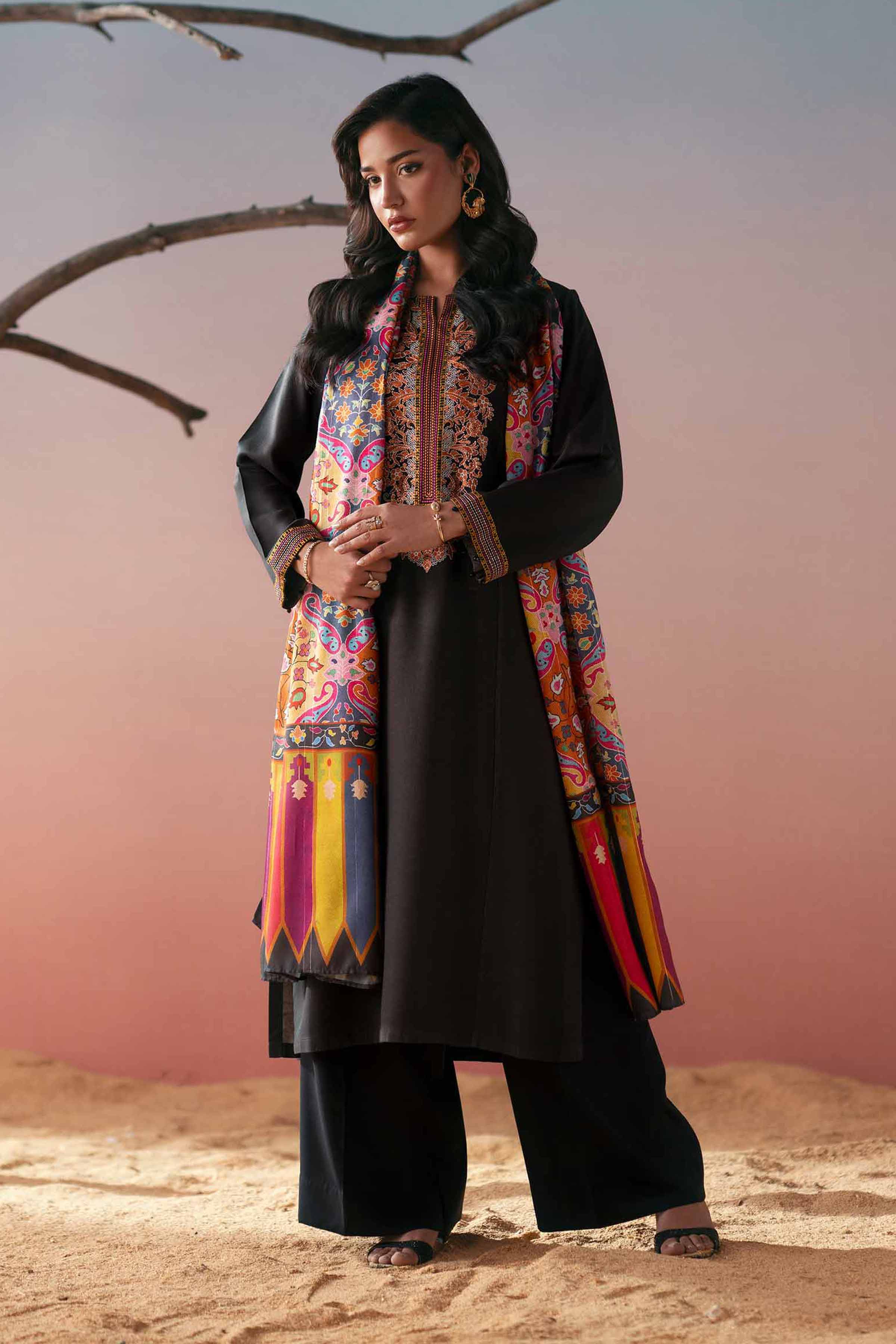 2 Piece - Embroidered Suit - PW25-79 READY TO WEAR Black Marina 2PC Embroidered
