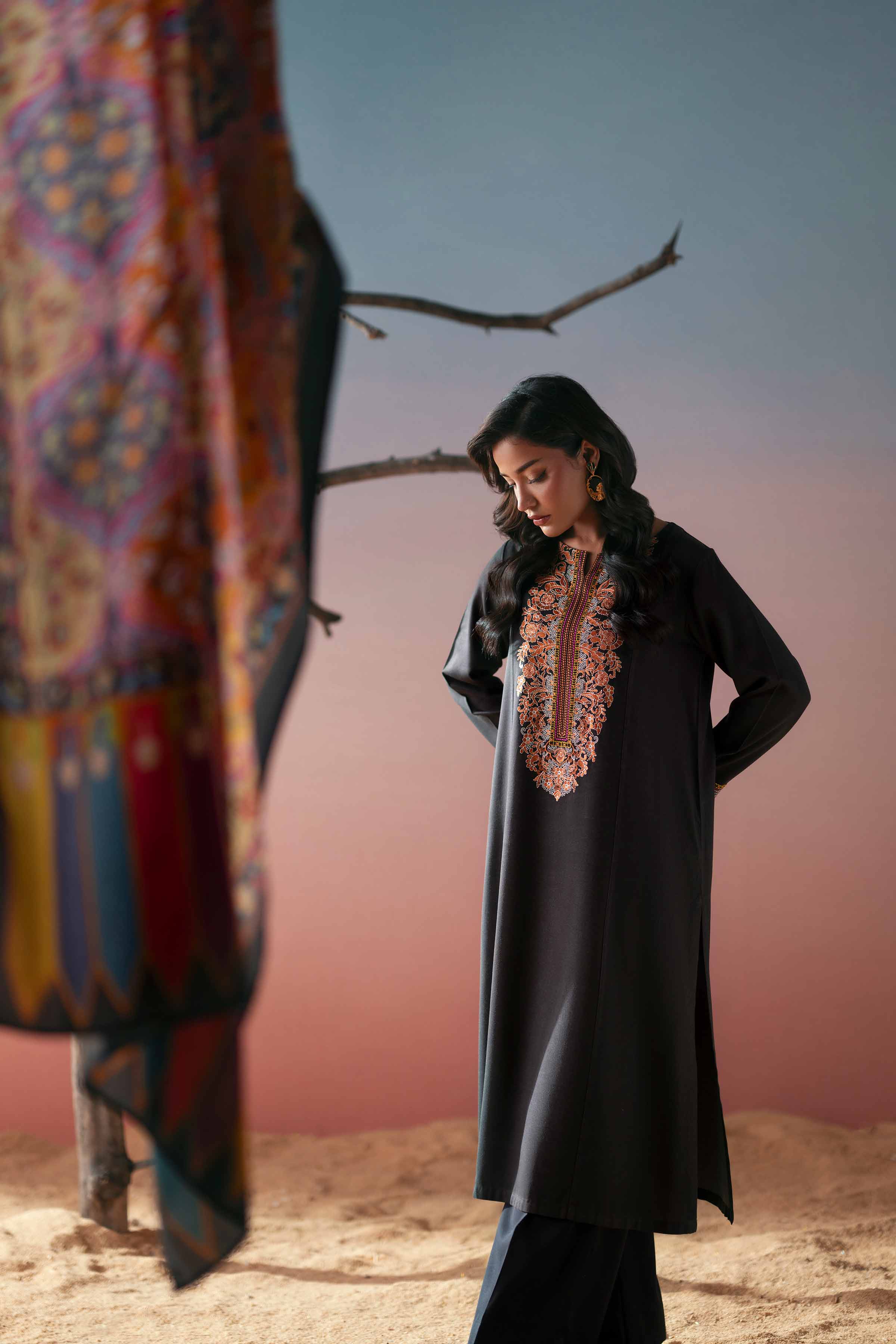 2 Piece - Embroidered Suit - PW25-79 READY TO WEAR Black Marina 2PC Embroidered