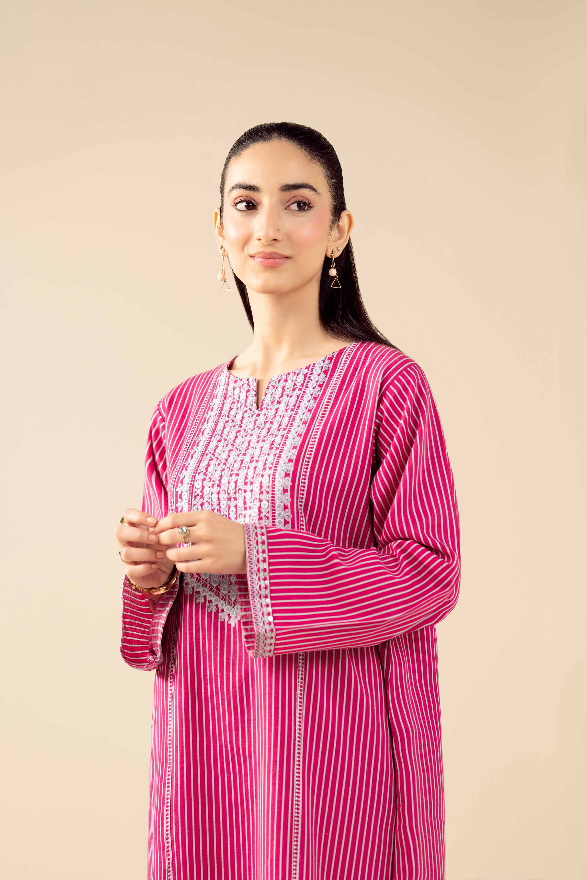2 Piece - Printed Embroidered Suit - PW25-86 READY TO WEAR Pink Karandi 2PC Embroidered