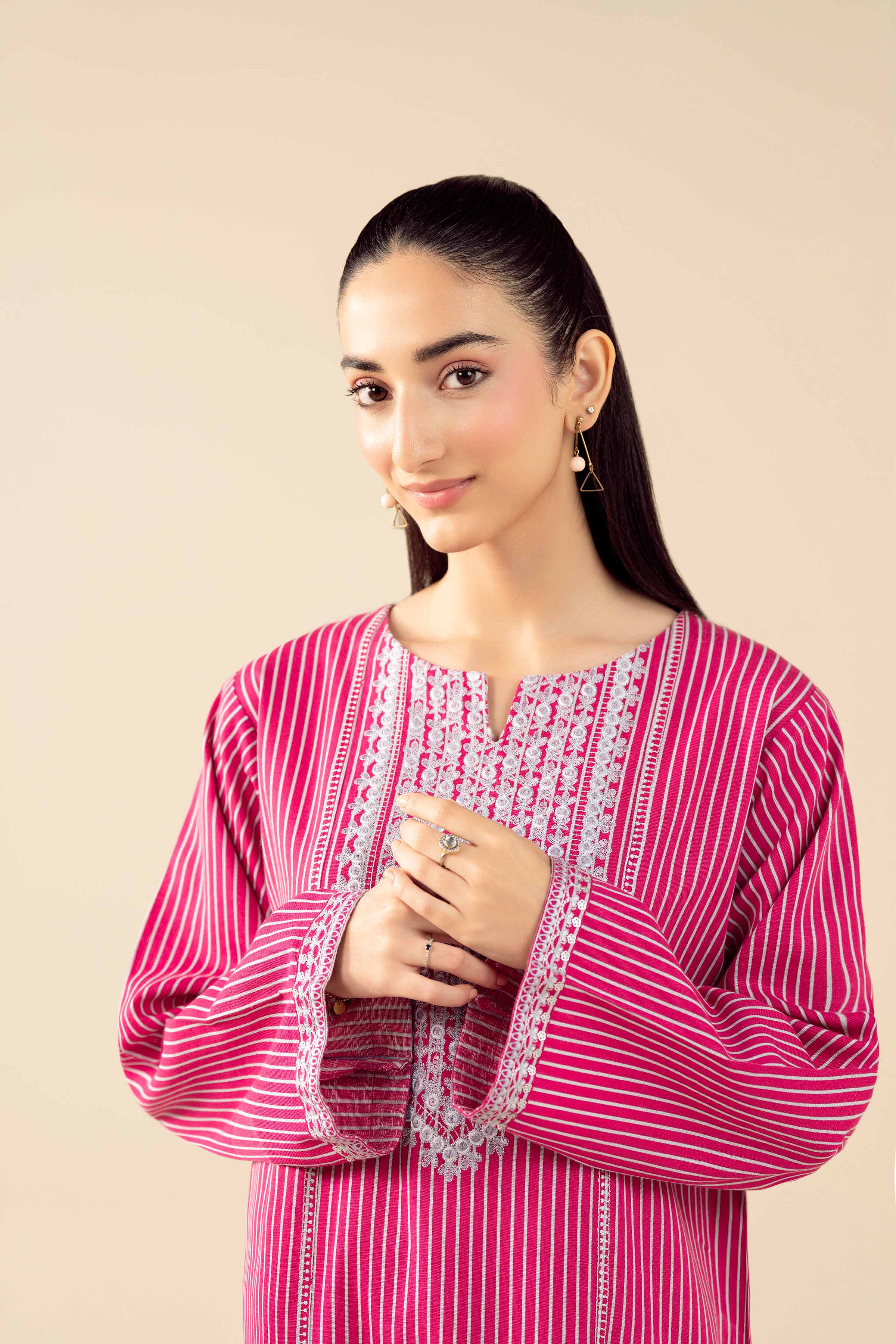 2 Piece - Printed Embroidered Suit - PW25-86 READY TO WEAR Pink Karandi 2PC Embroidered