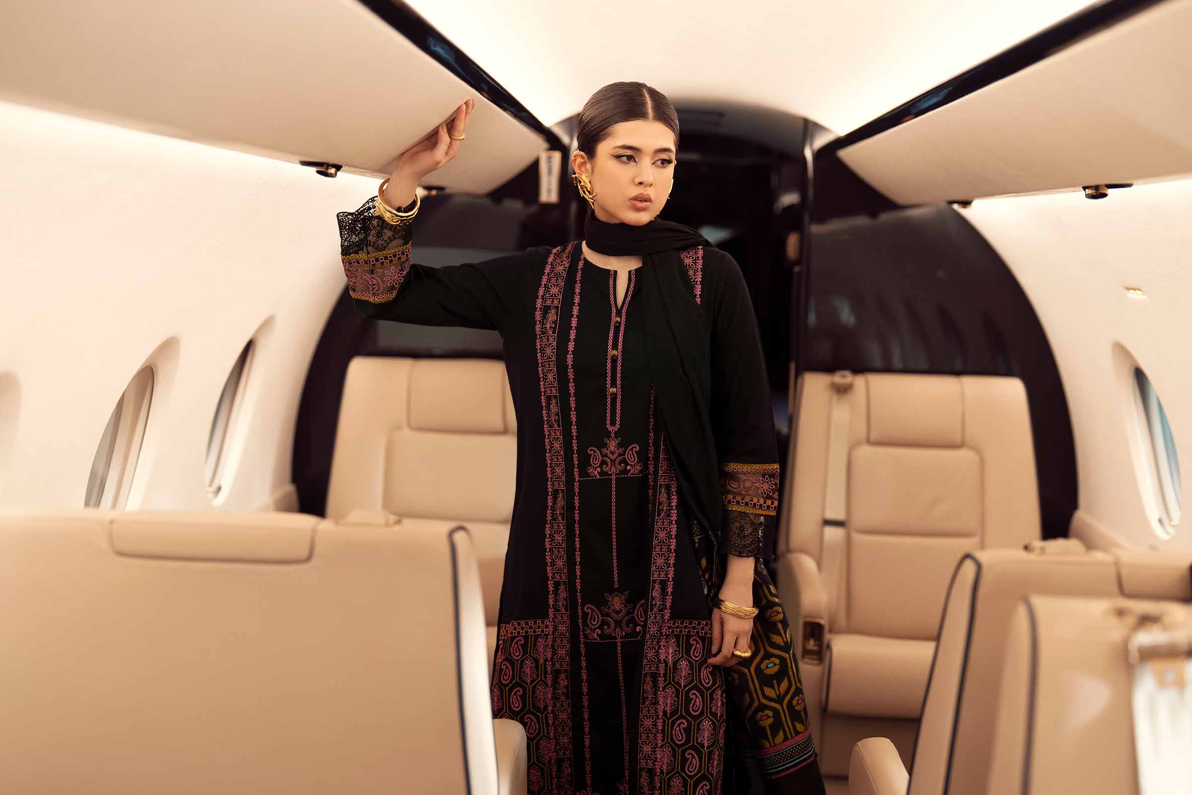 3 Piece - Embroidered Suit - PW25-87 READY TO WEAR Black Karandi 3PC Embroidered