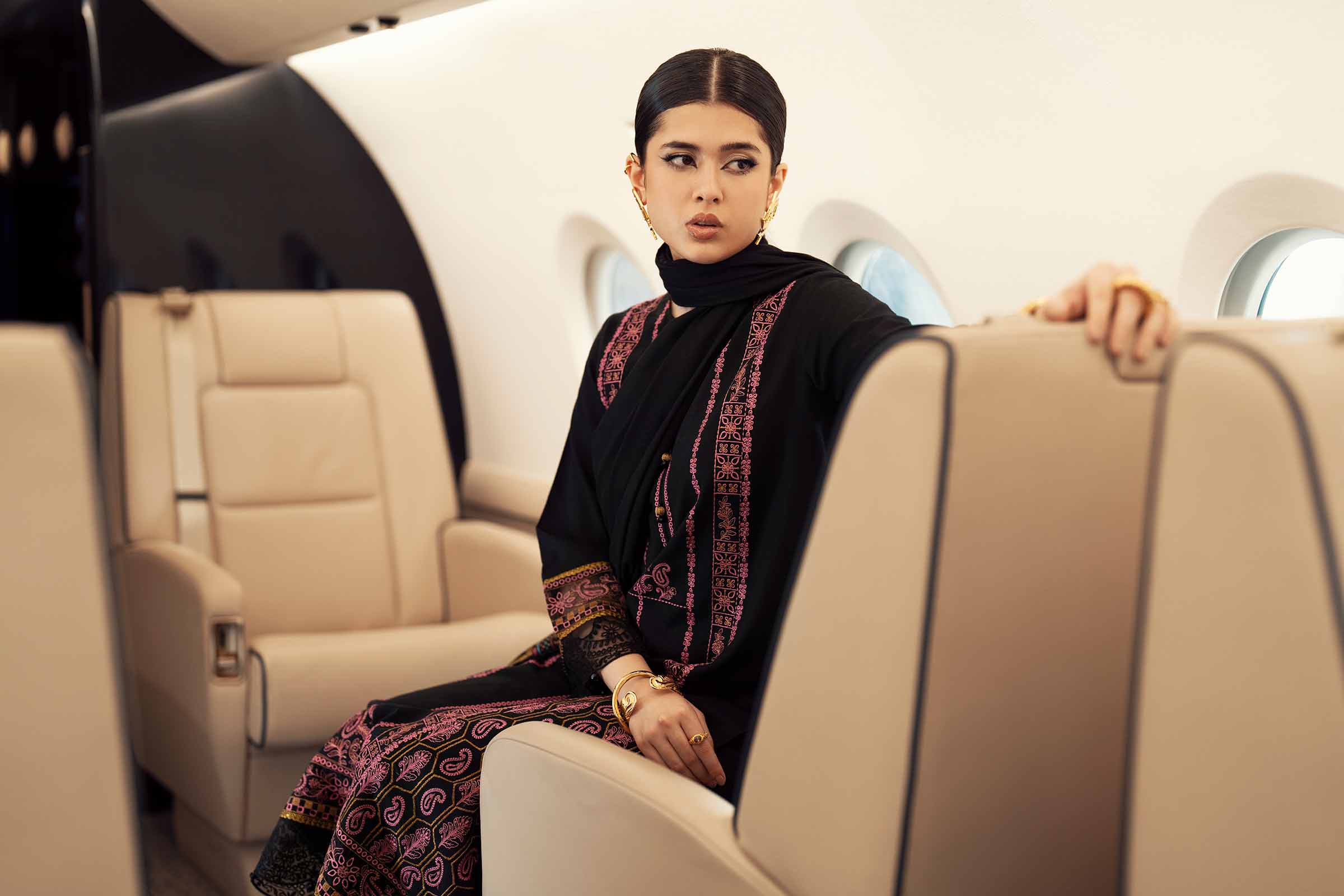 3 Piece - Embroidered Suit - PW25-87 READY TO WEAR Black Karandi 3PC Embroidered
