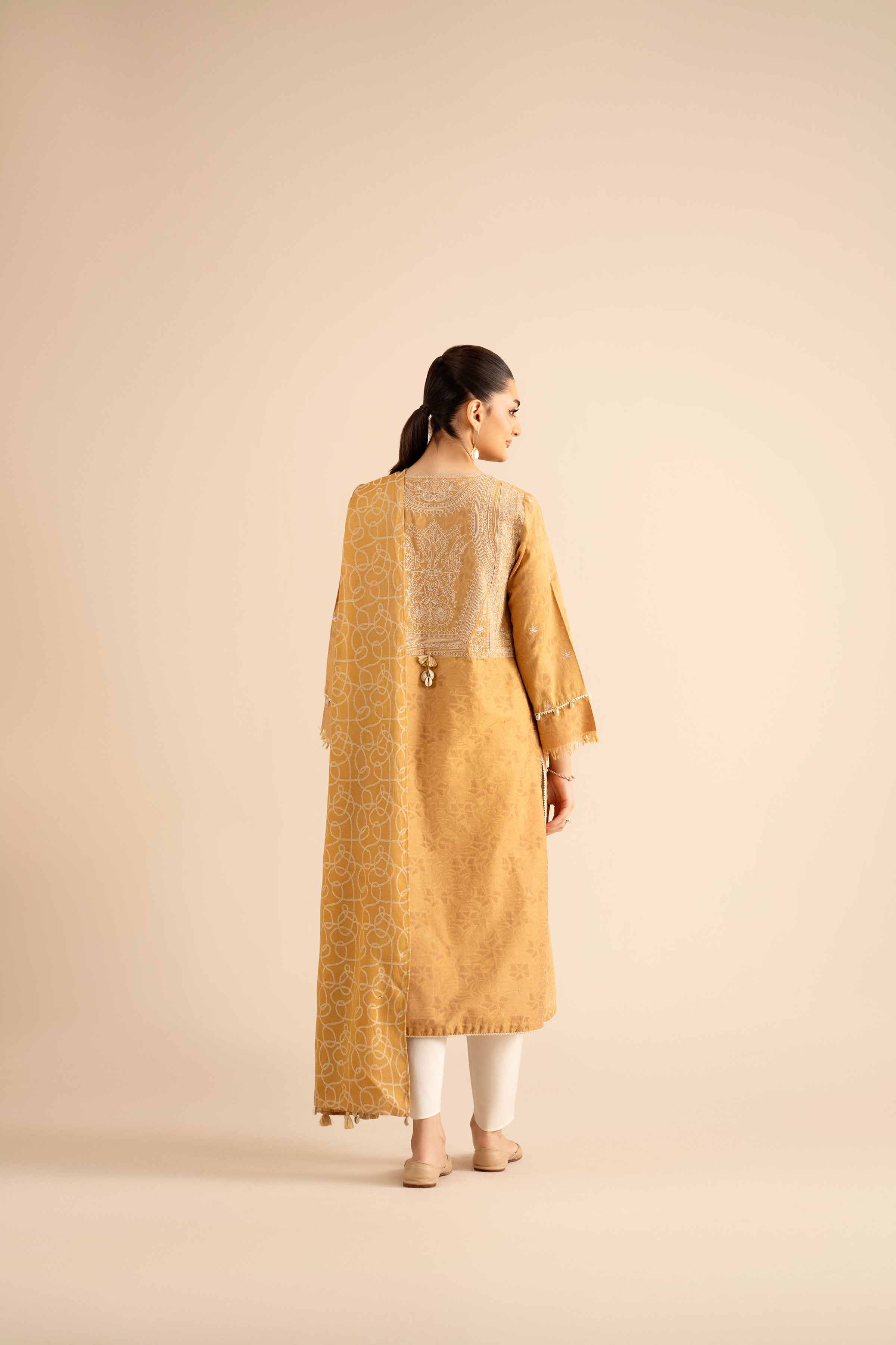 2 Piece - Embroidered Suit - PW25-92 READY TO WEAR Yellow Jacquard 2PC Embroidered