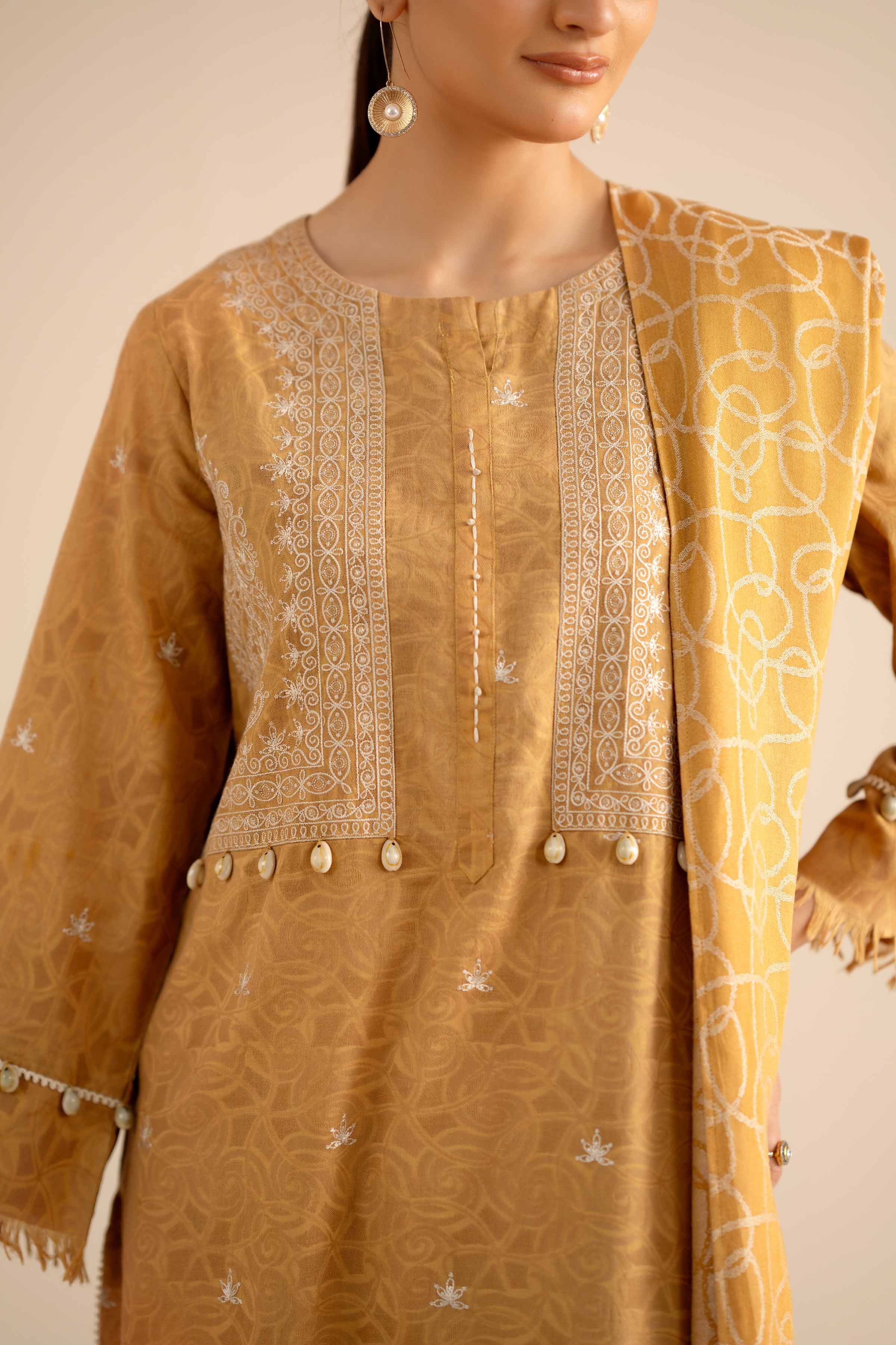 2 Piece - Embroidered Suit - PW25-92 READY TO WEAR Yellow Jacquard 2PC Embroidered