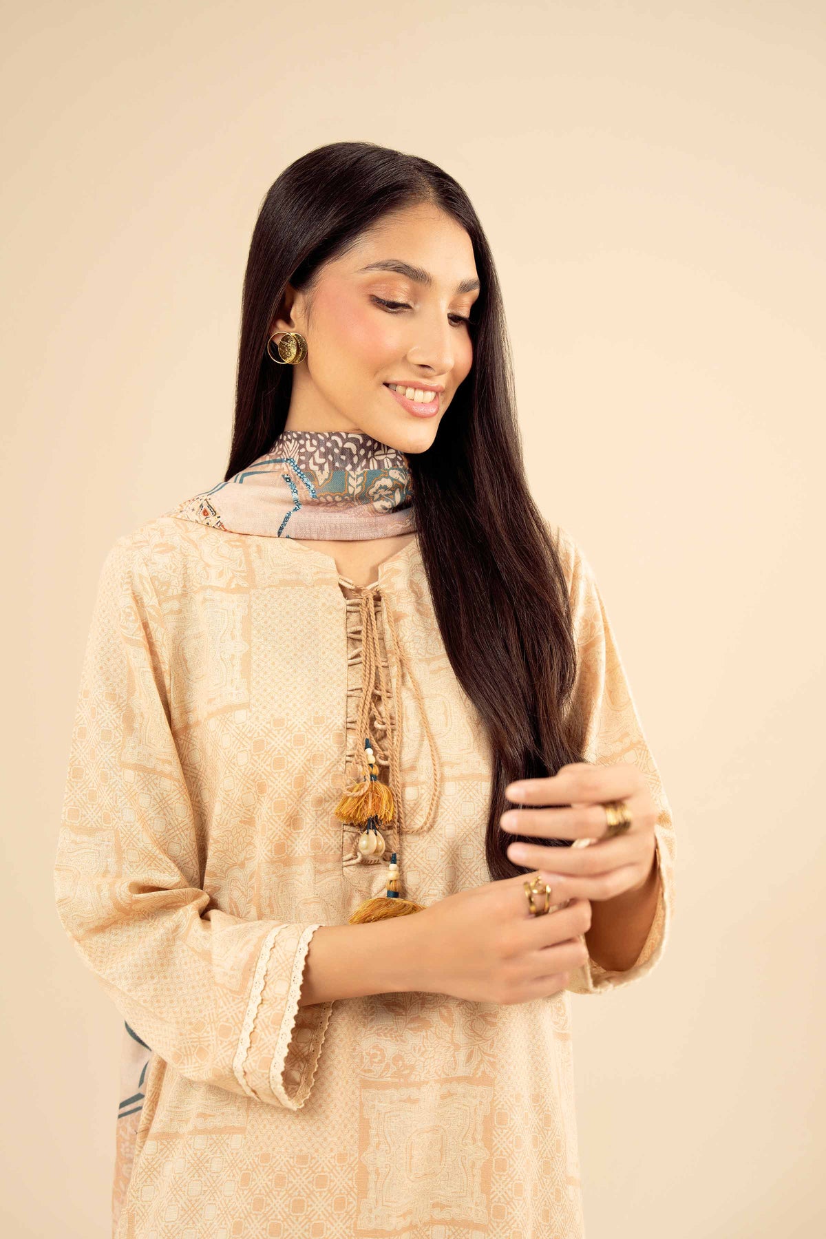 2 Piece - Printed Suit - PW25-95 Beige Karandi 2PC Printed Nishat Australia