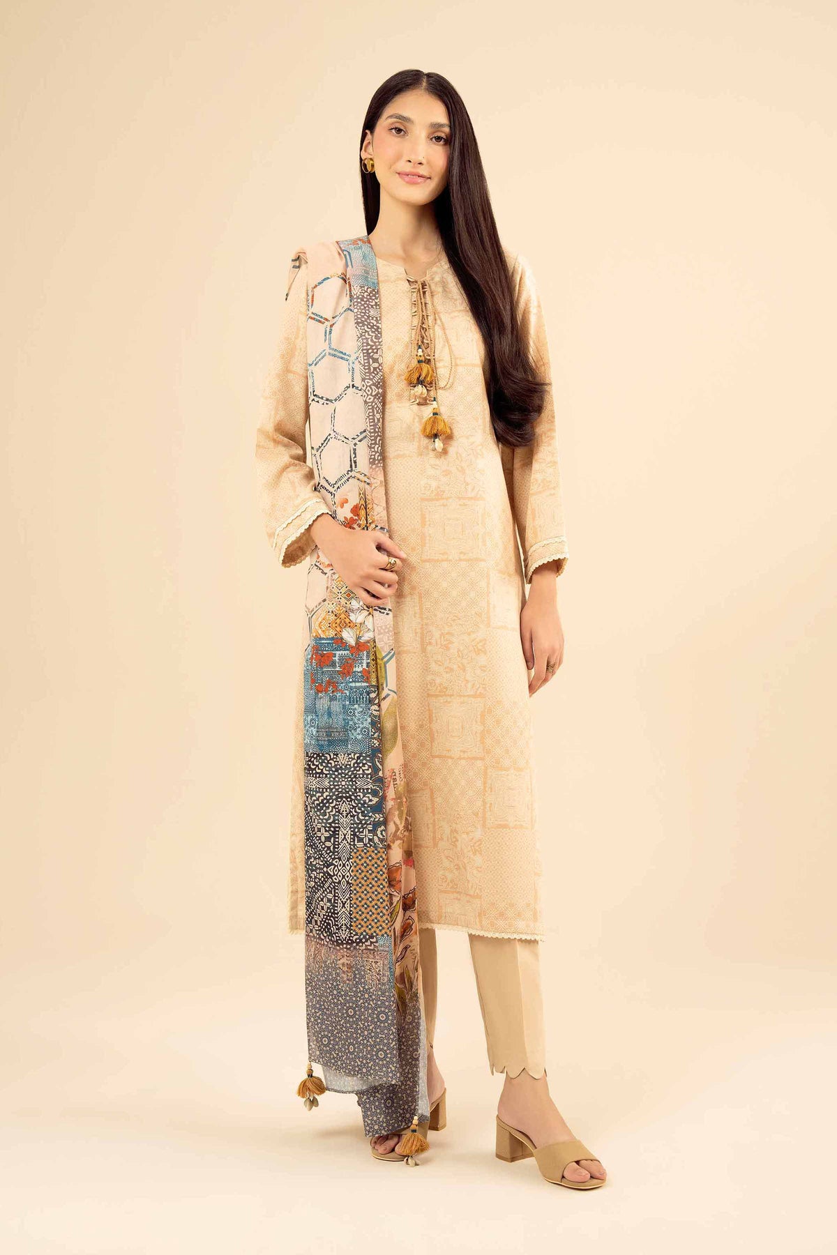 2 Piece - Printed Suit - PW25-95 Beige Karandi 2PC Printed Nishat Australia