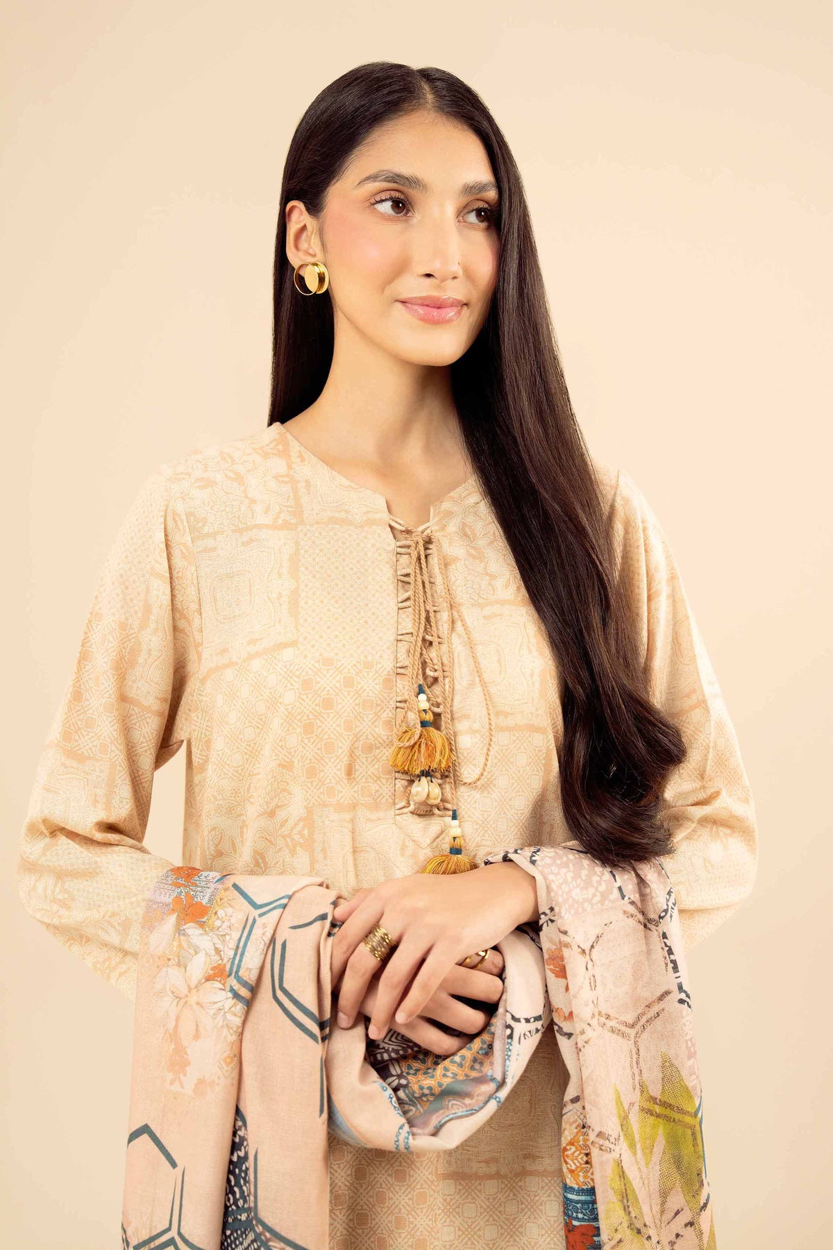 2 Piece - Printed Suit - PW25-95 Beige Karandi 2PC Printed Nishat Australia