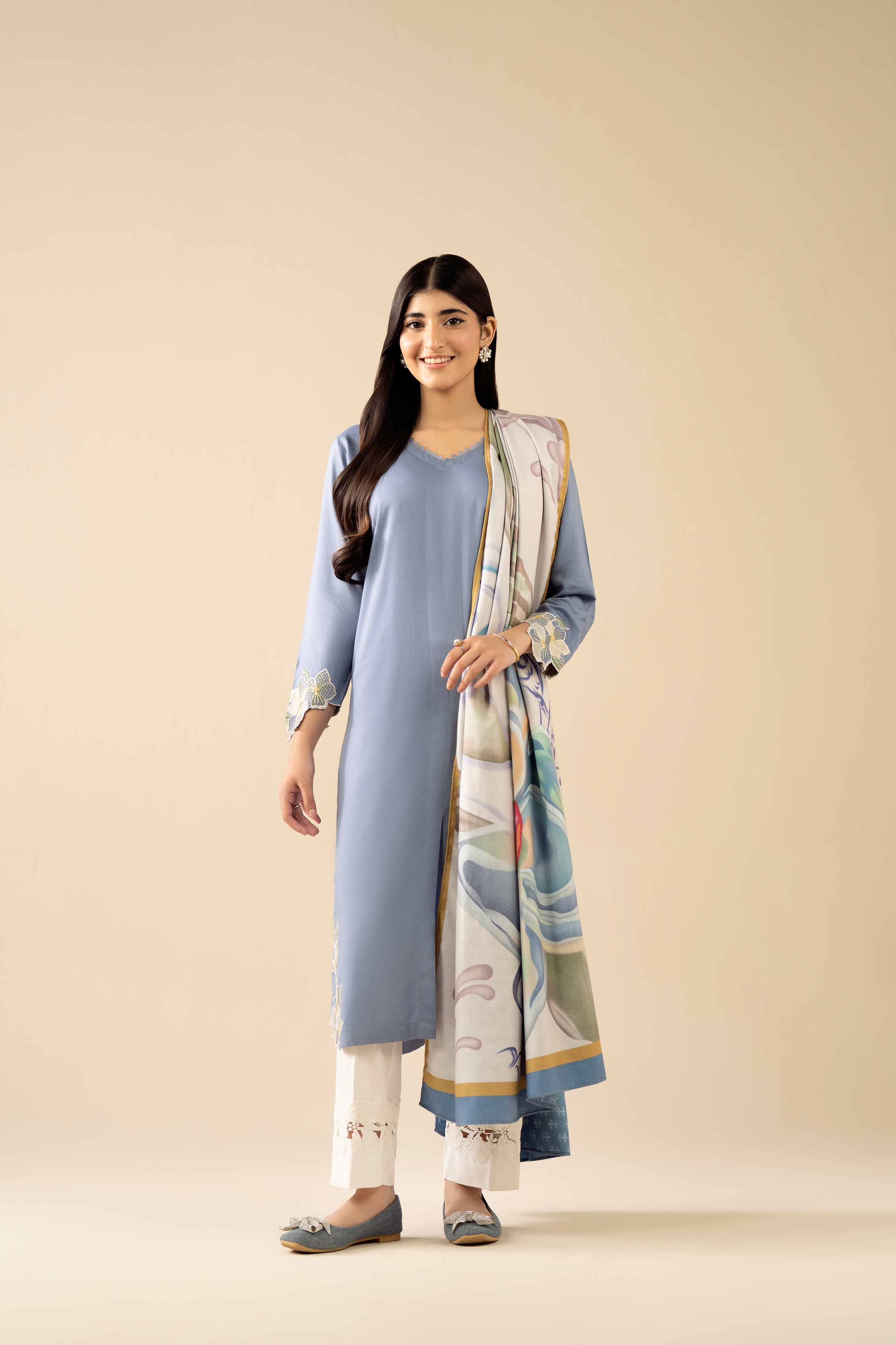2 Piece - Embroidered Suit - PW25-98 READY TO WEAR Blue Marina 2PC Embroidered