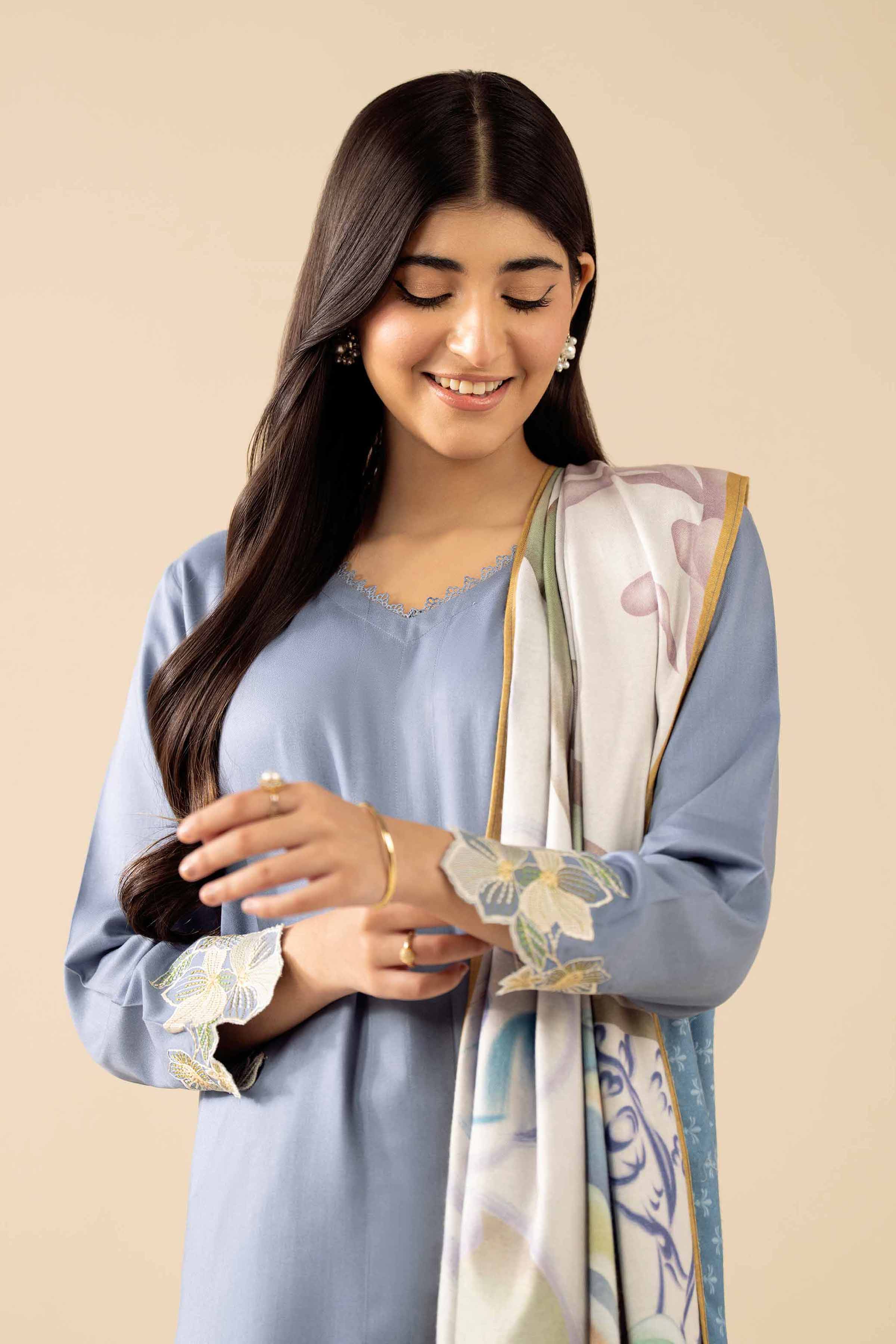 2 Piece - Embroidered Suit - PW25-98 READY TO WEAR Blue Marina 2PC Embroidered