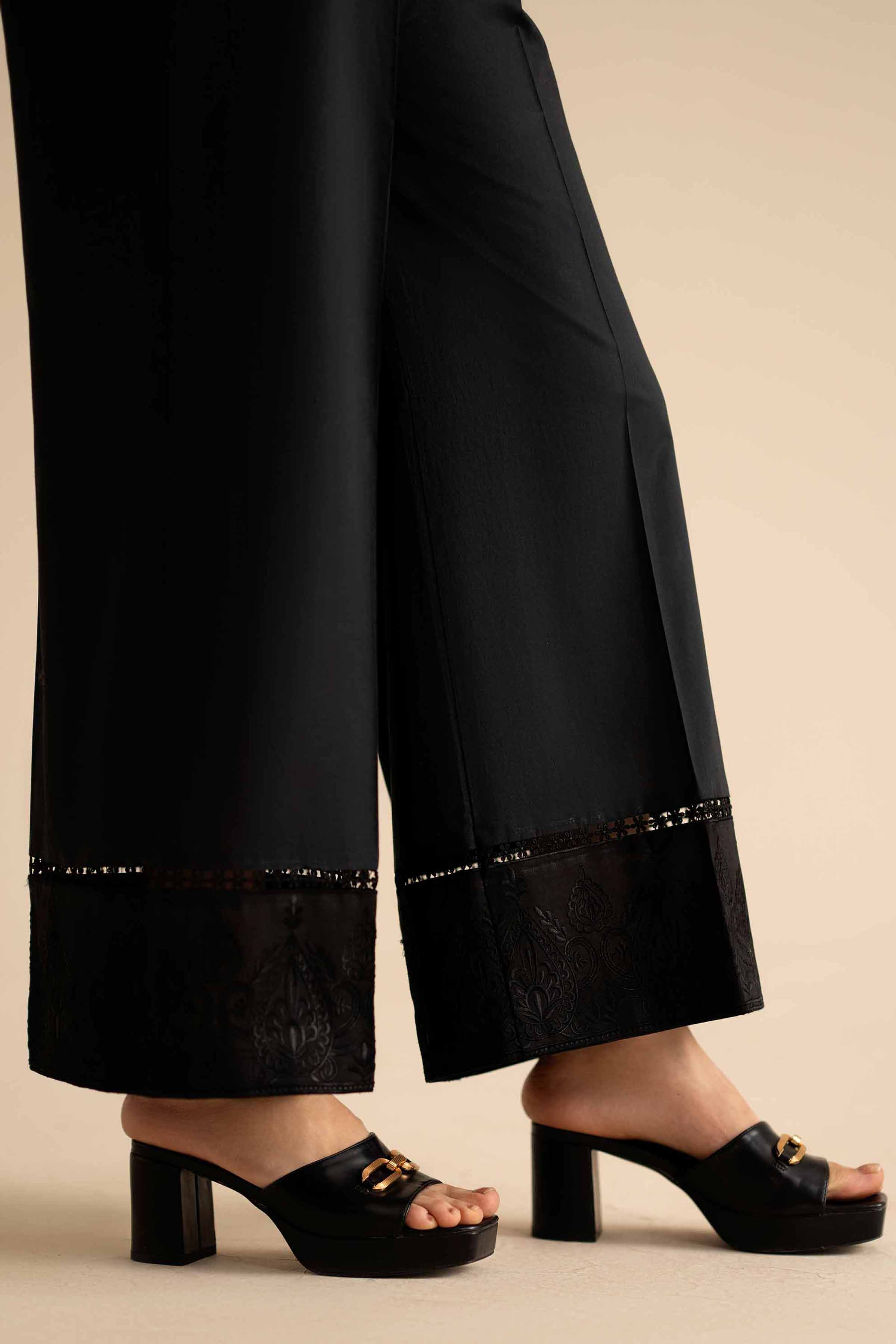 Embroidered Trousers - PW25-166 READY TO WEAR Black Cambric 1PC Embroidered