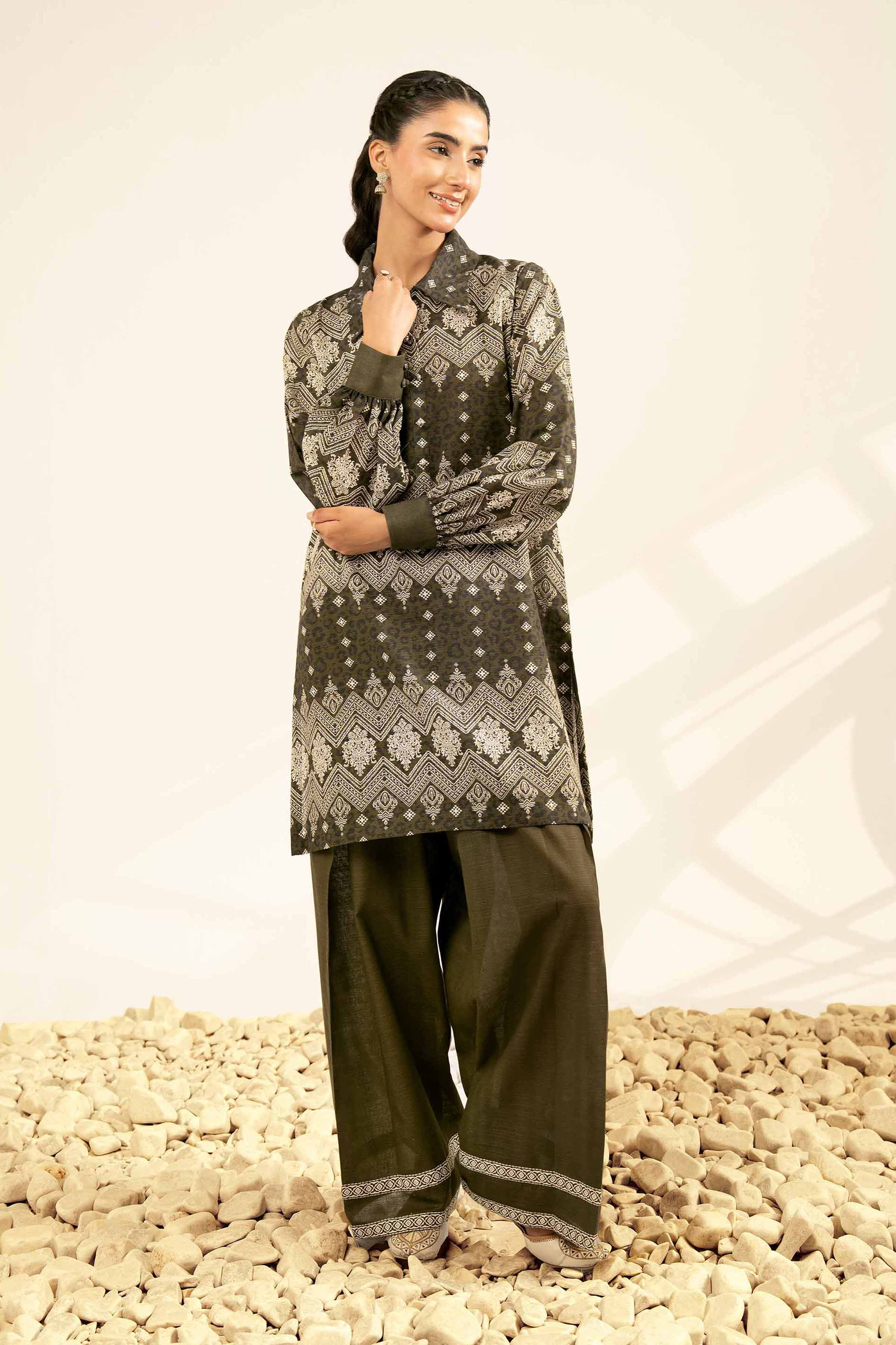 2 Piece - Printed Suit - 42502324 Unstitched Green Khaddar 2PC Printed