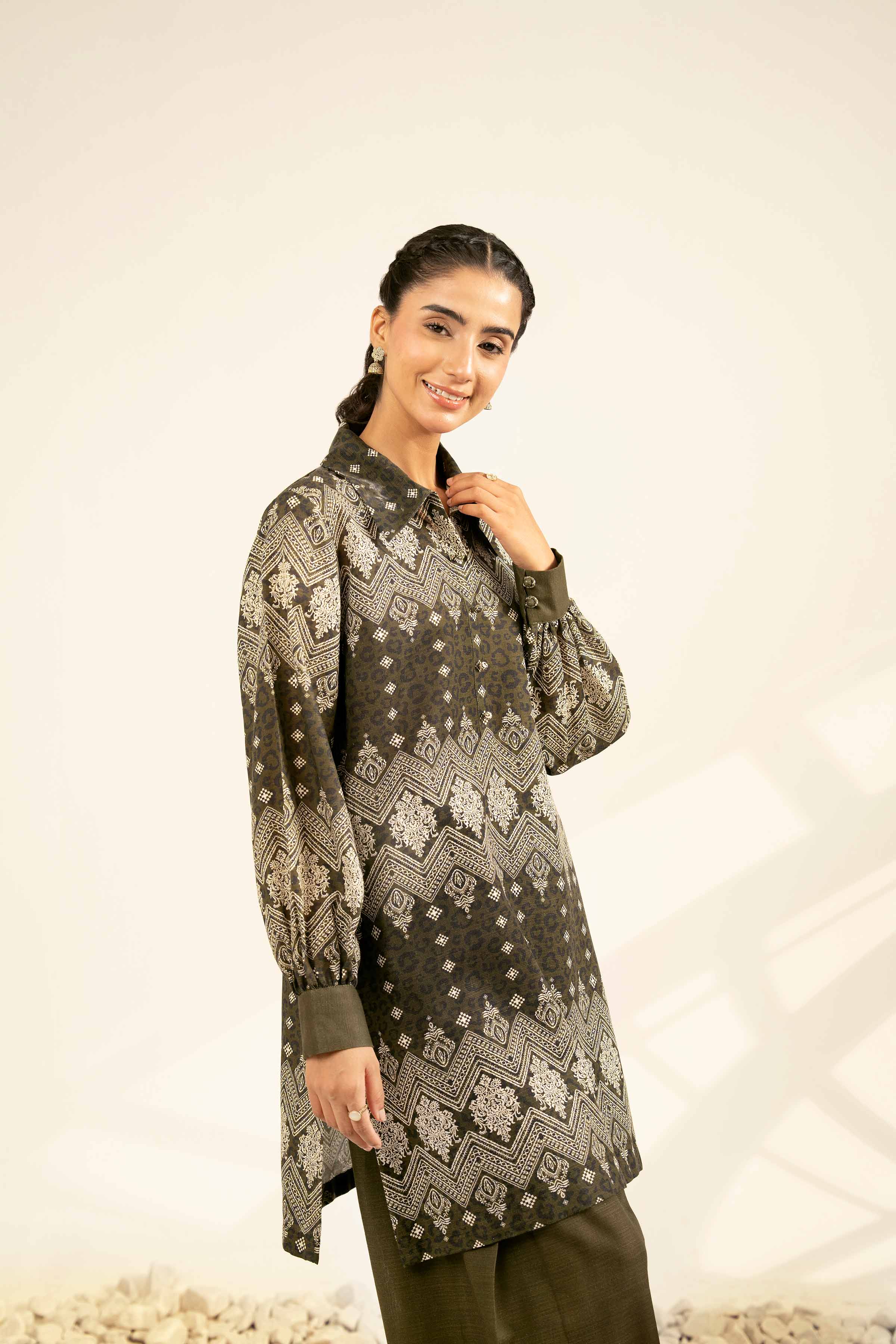 2 Piece - Printed Suit - 42502324 Unstitched Green Khaddar 2PC Printed