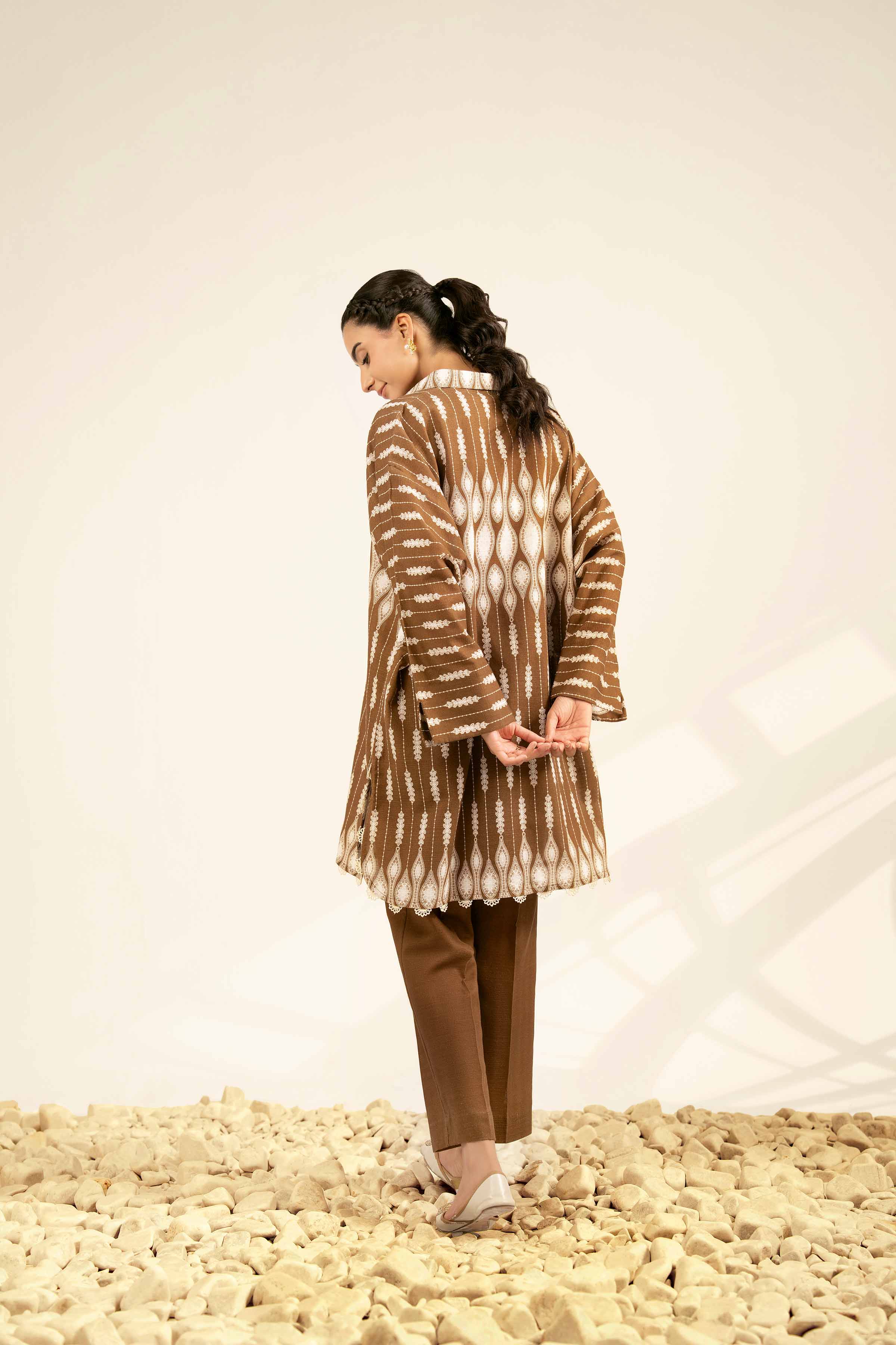 2 Piece - Printed Suit - 42502326 Unstitched Brown Khaddar 2PC Printed