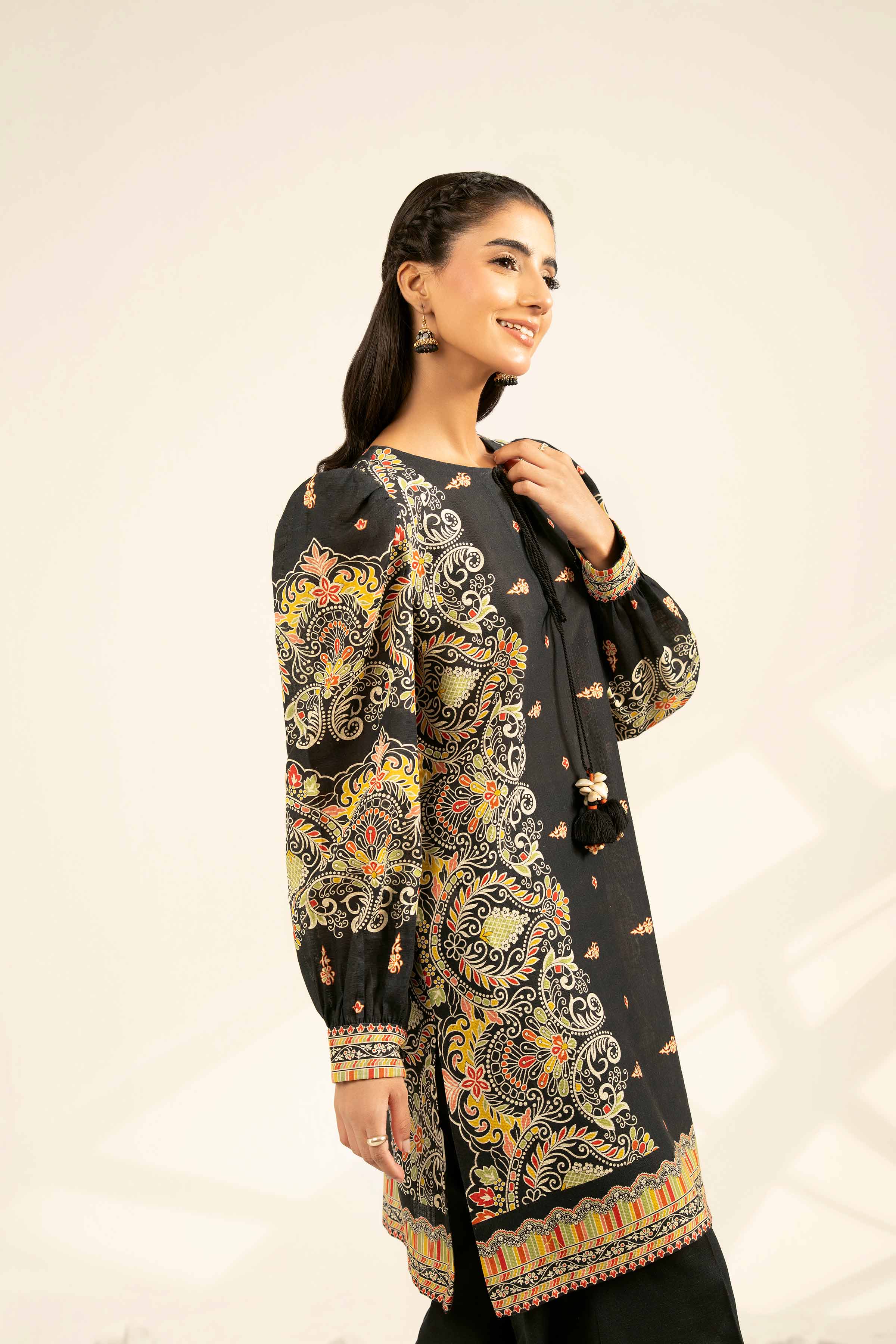 2 Piece - Printed Suit - 42502328 Unstitched Black Khaddar 2PC Printed