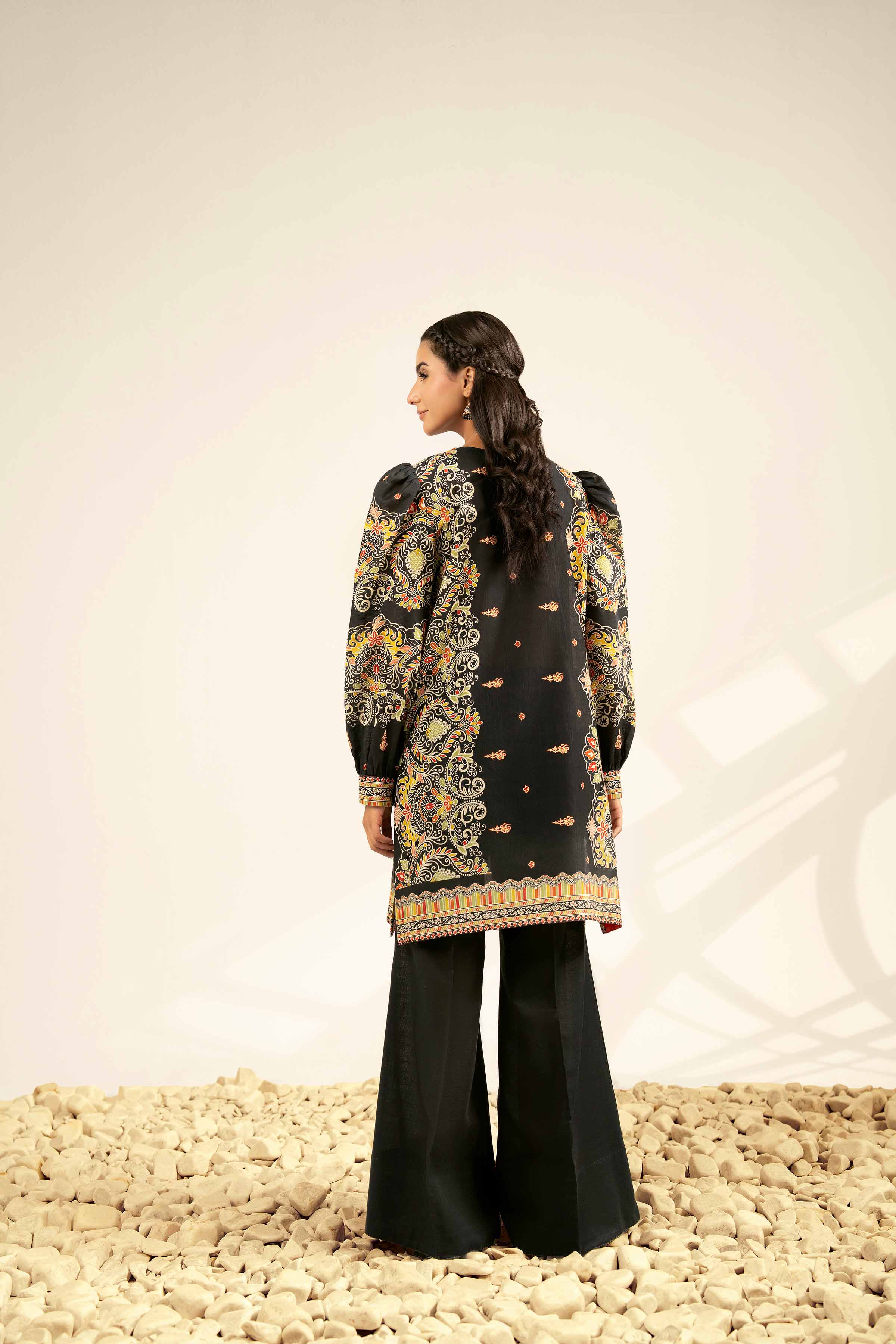 2 Piece - Printed Suit - 42502328 Unstitched Black Khaddar 2PC Printed