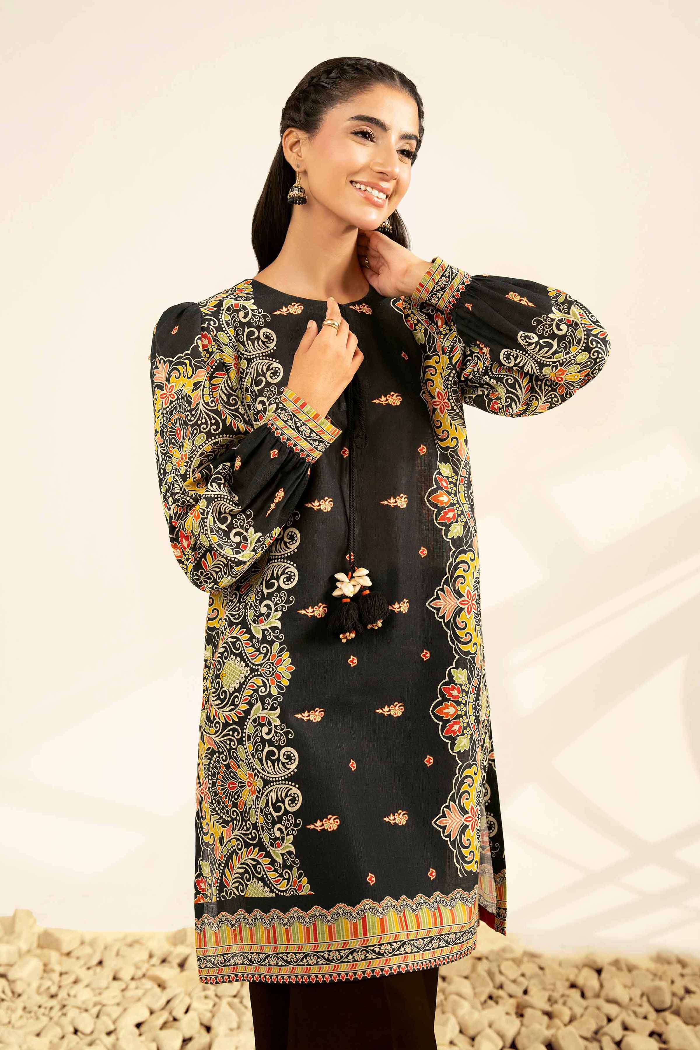 2 Piece - Printed Suit - 42502328 Unstitched Black Khaddar 2PC Printed