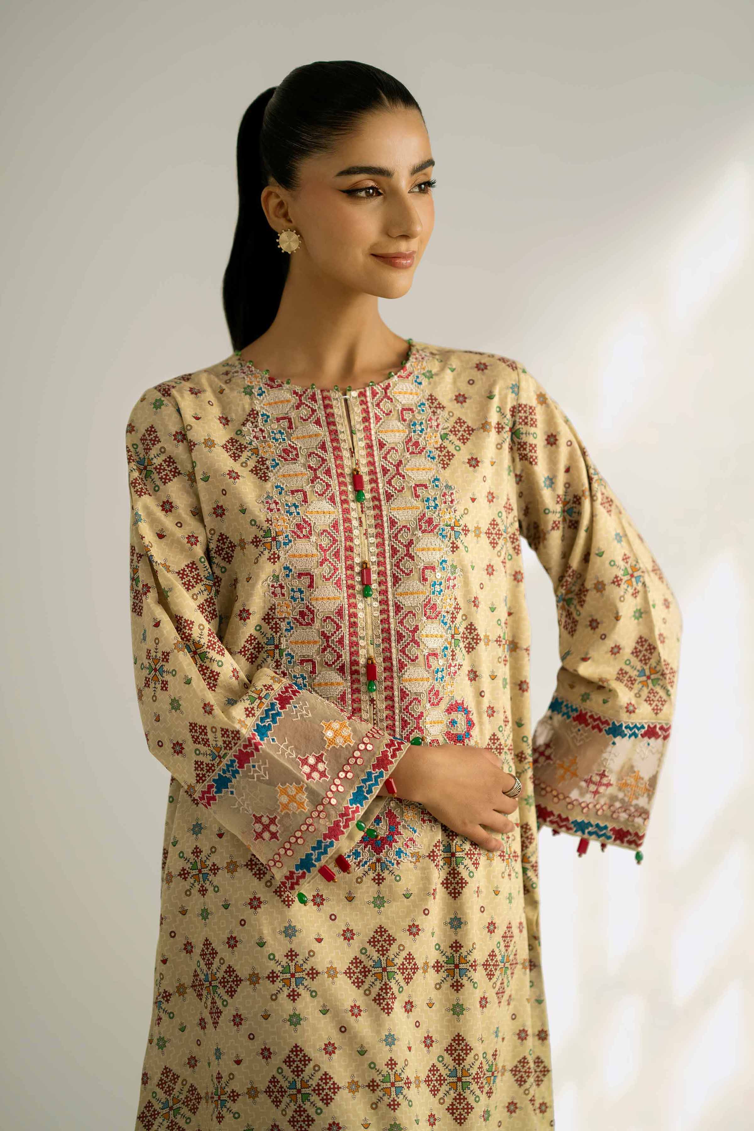 2 Piece - Printed Embroidered Suit - 42502354 Unstitched Green Cambric 2PC Embroidered