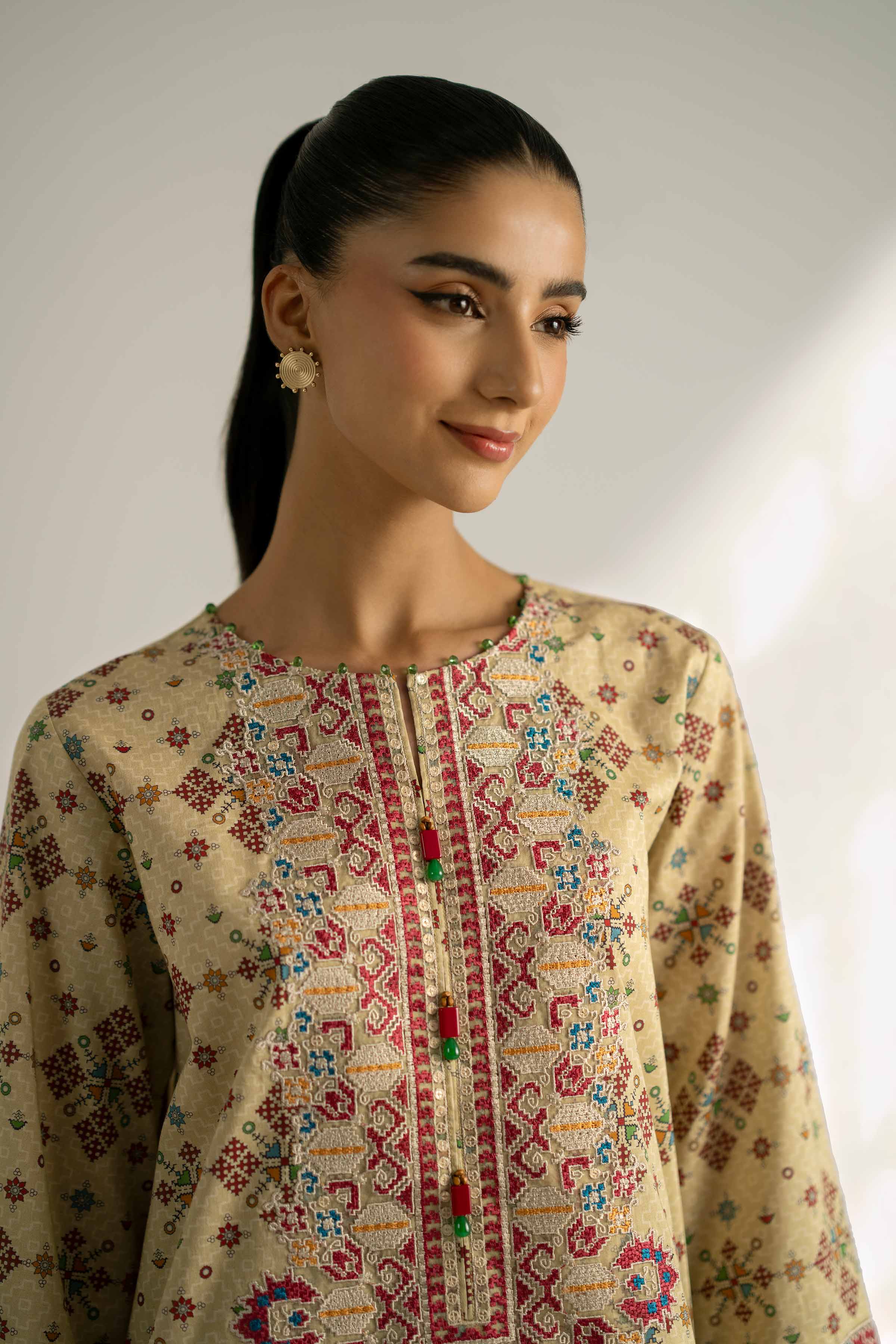 2 Piece - Printed Embroidered Suit - 42502354 Unstitched Green Cambric 2PC Embroidered