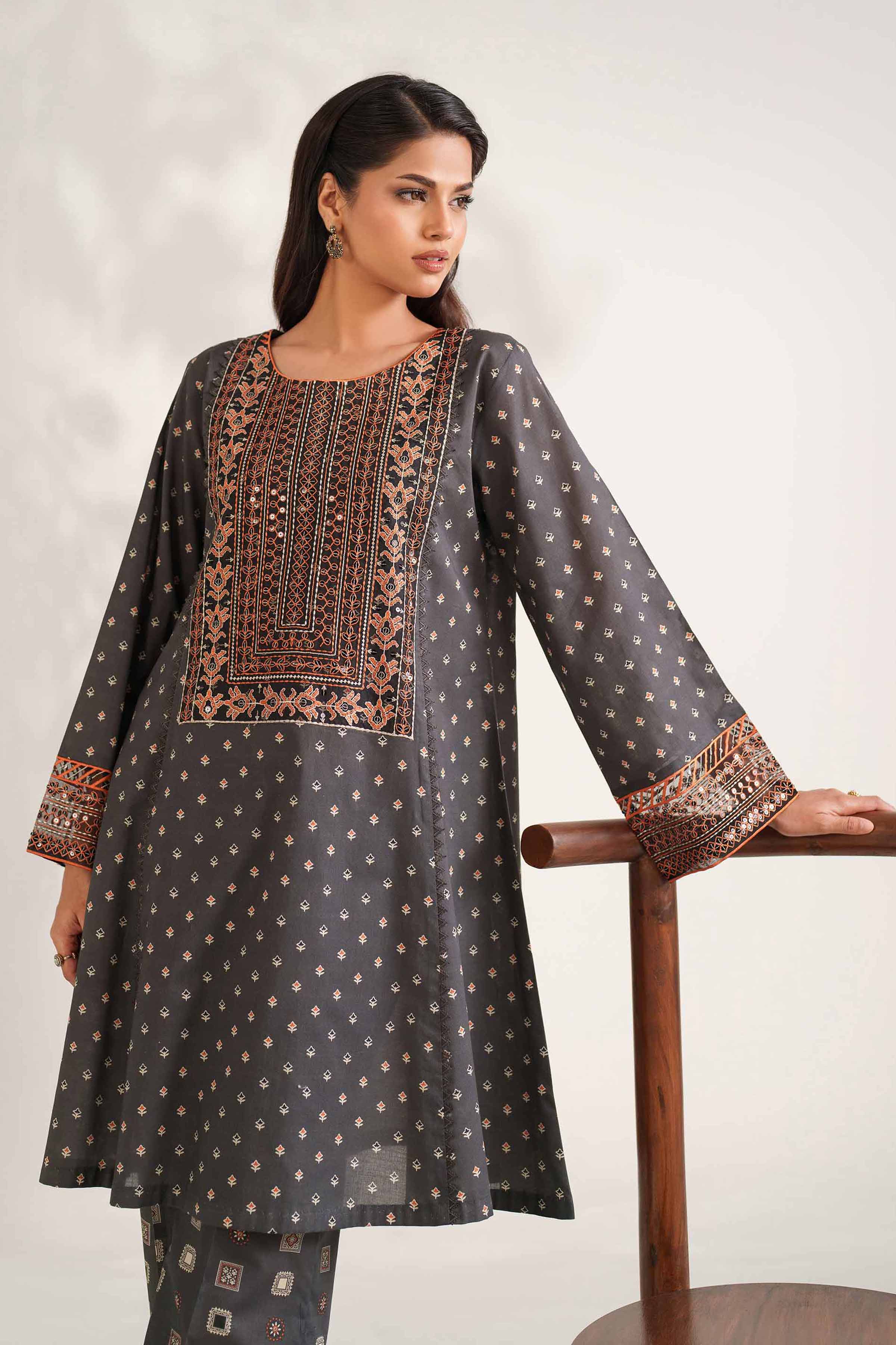 2 Piece - Printed Embroidered Suit - 42502355 Unstitched Grey Cambric 2PC Embroidered