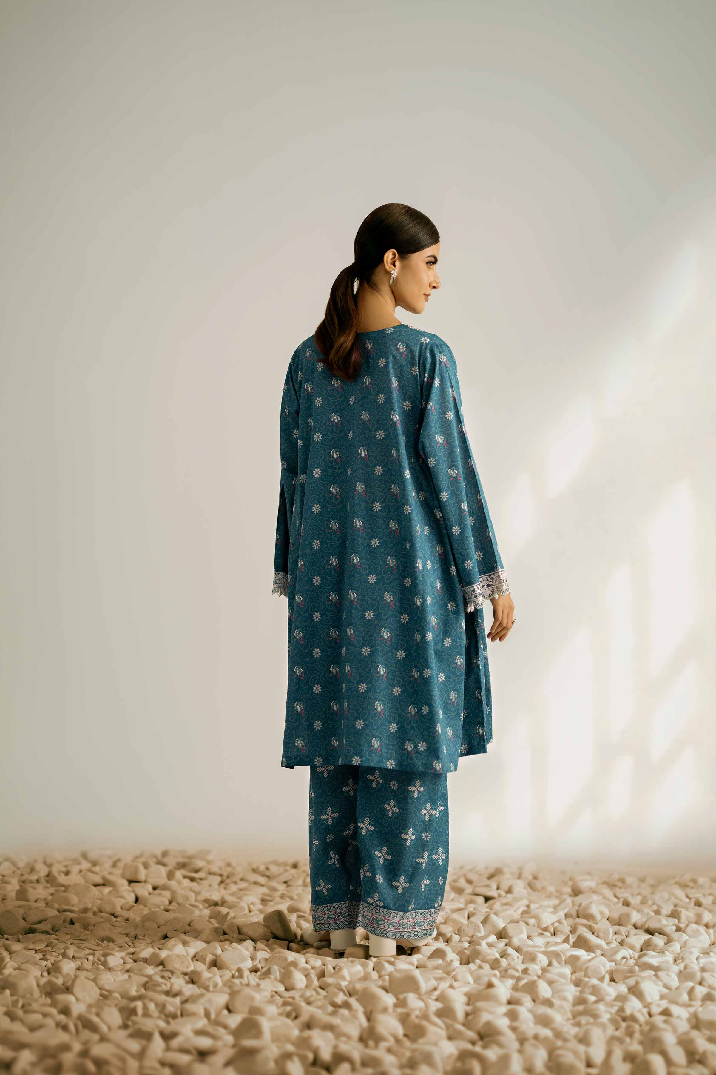 2 Piece - Printed Embroidered Suit - 42502356 Unstitched Blue Cambric 2PC Embroidered