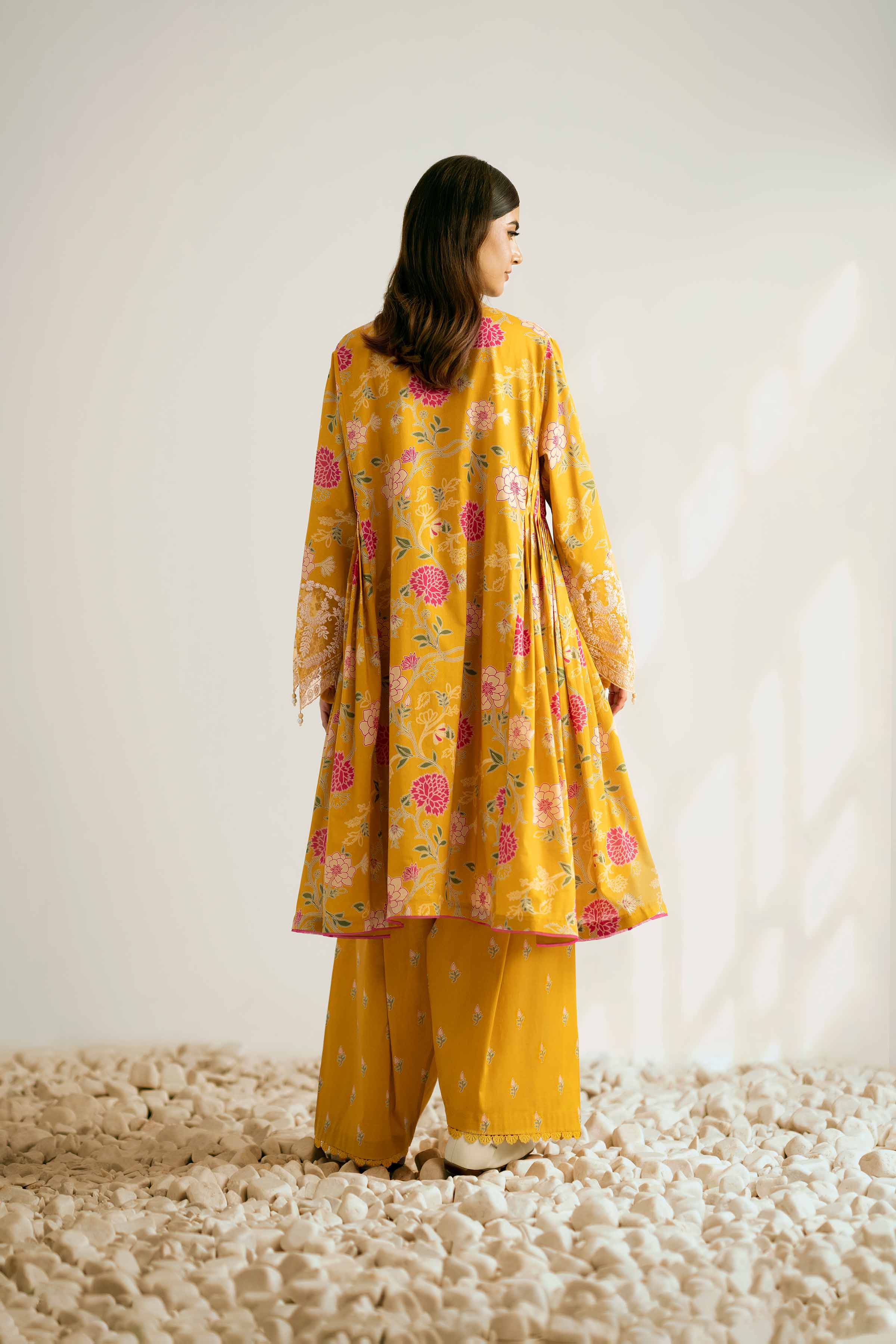 2 Piece - Printed Embroidered Suit - 42502357 Unstitched Yellow Cambric 2PC Embroidered