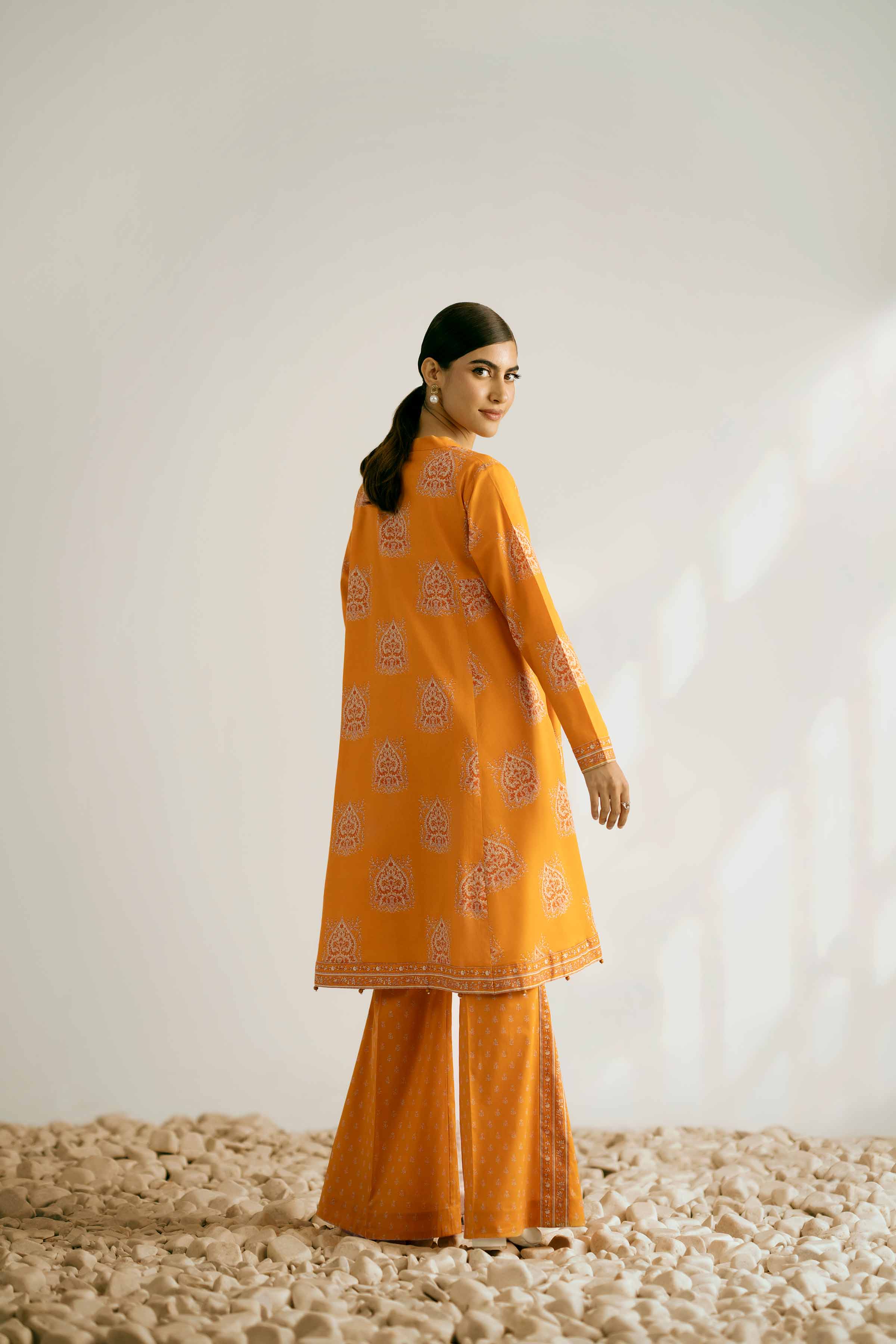2 Piece - Printed Suit - 42502360 Unstitched Orange Cambric 2PC Printed