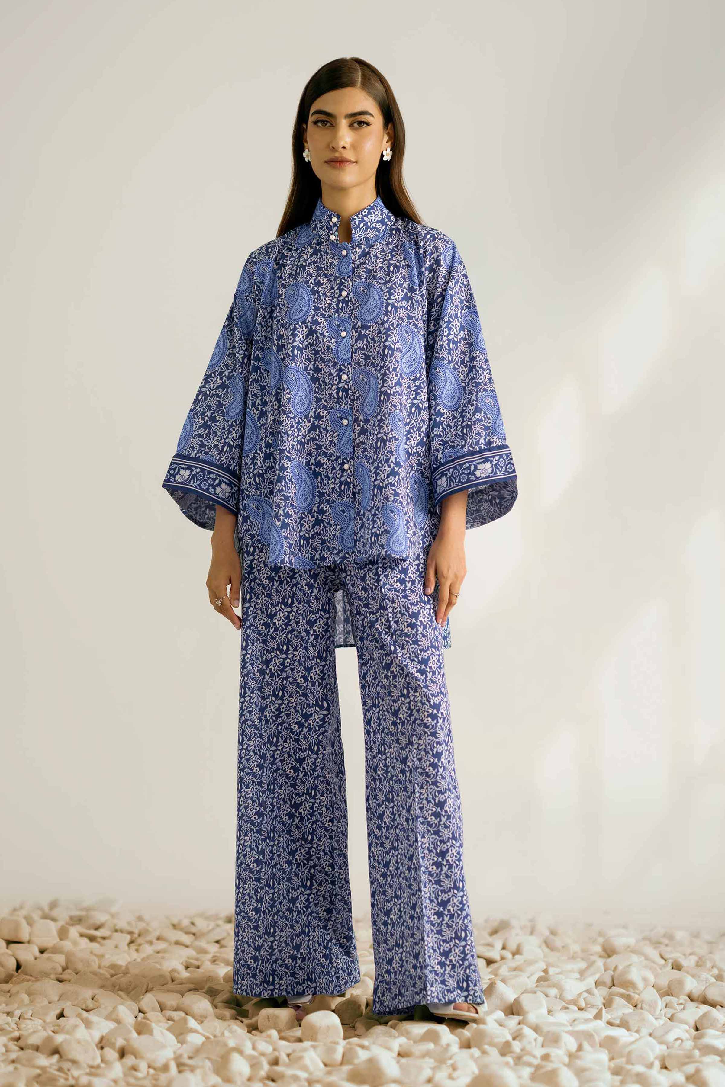 2 Piece - Printed Suit - 42502361 Unstitched Blue Cambric 2PC Printed