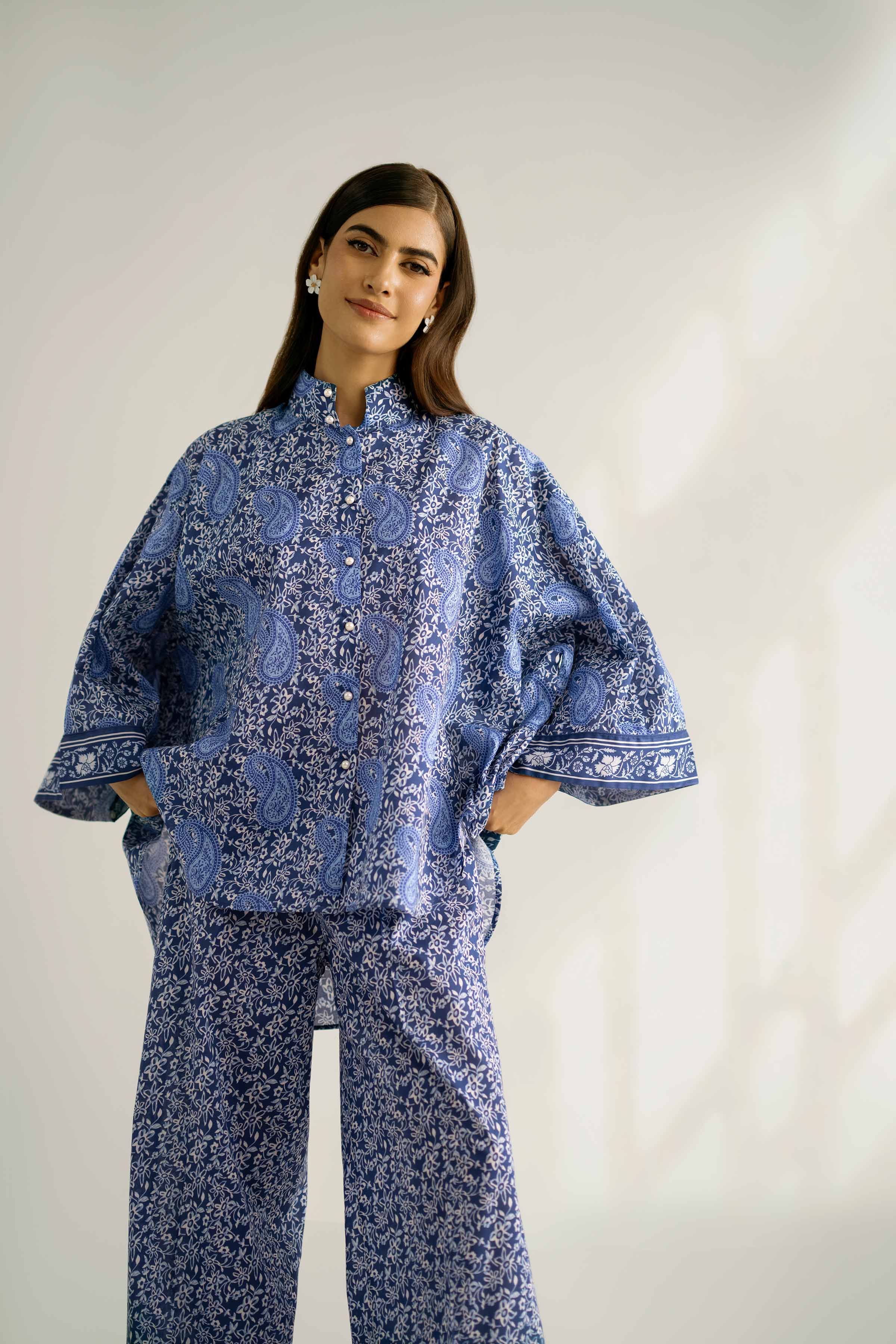 2 Piece - Printed Suit - 42502361 Unstitched Blue Cambric 2PC Printed
