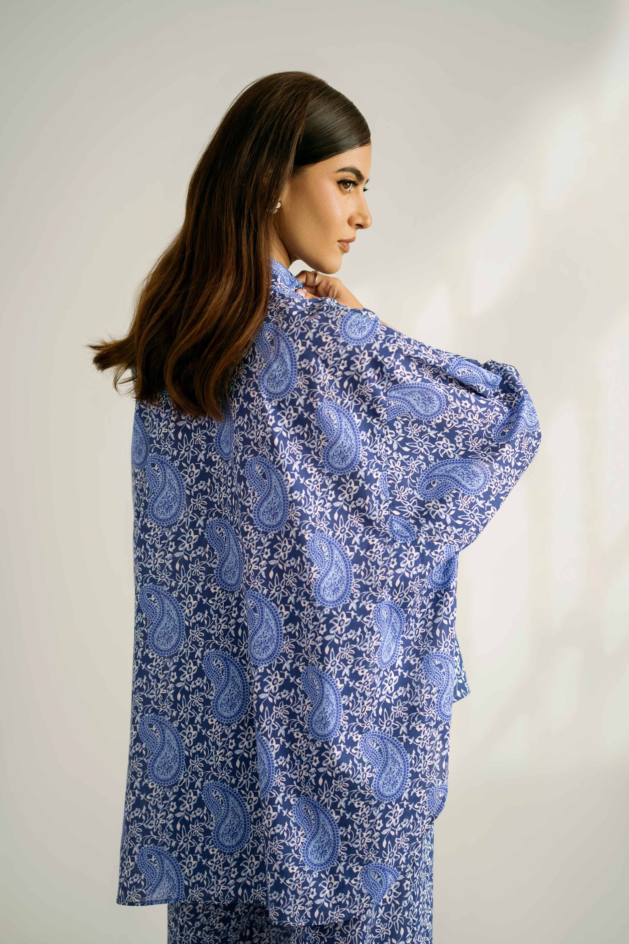 2 Piece - Printed Suit - 42502361 Unstitched Blue Cambric 2PC Printed