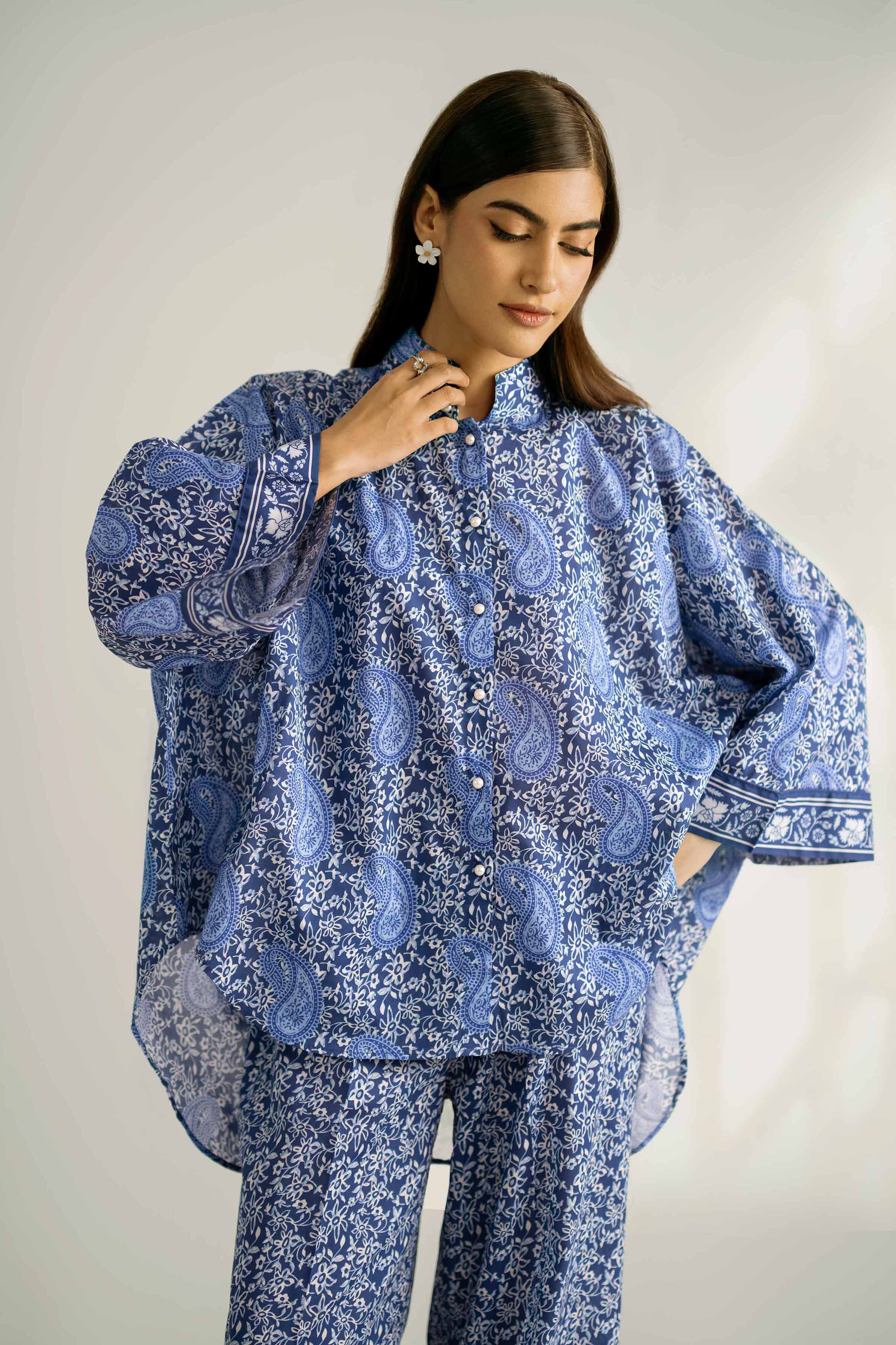 2 Piece - Printed Suit - 42502361 Unstitched Blue Cambric 2PC Printed