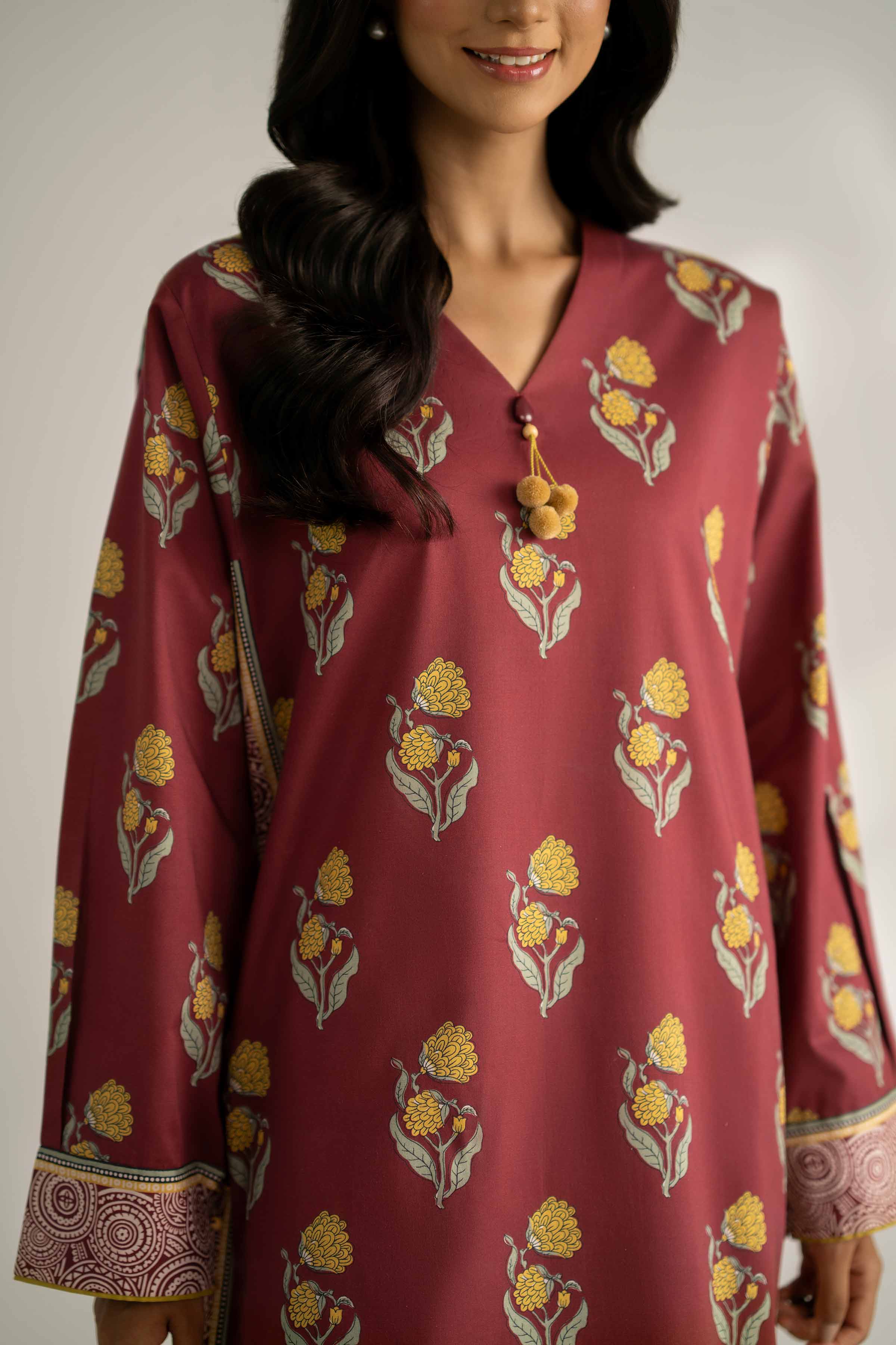 2 Piece - Printed Suit - 42502362 Unstitched Maroon Cambric 2PC Printed
